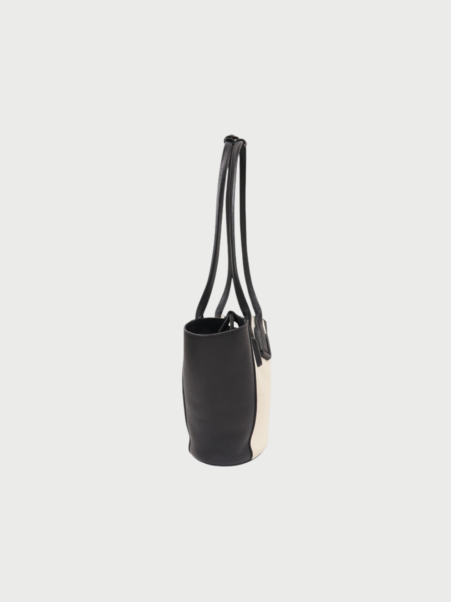 Bottega Veneta SS 2019 Ivory Black Canvas Leather Small Basket Bag