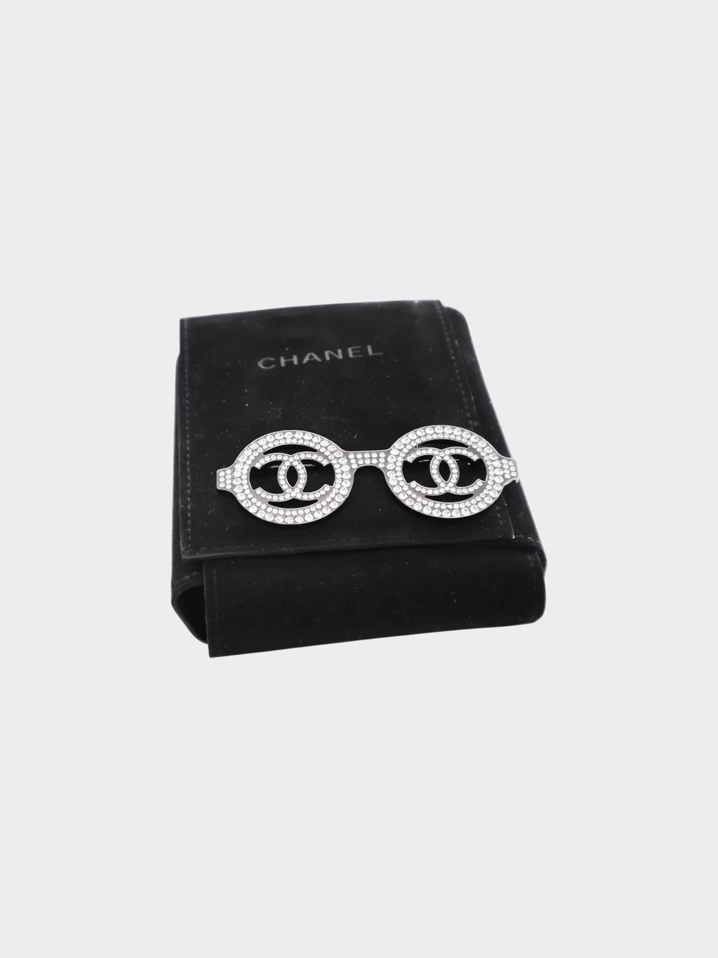 Chanel 2017 Silver Rhinestone CC Sunglasses Brooch