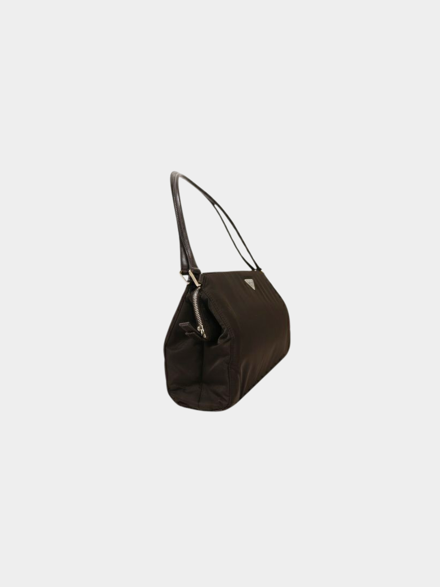 Prada 2000s Brown Nylon × Leather Triangle Logo Handbag