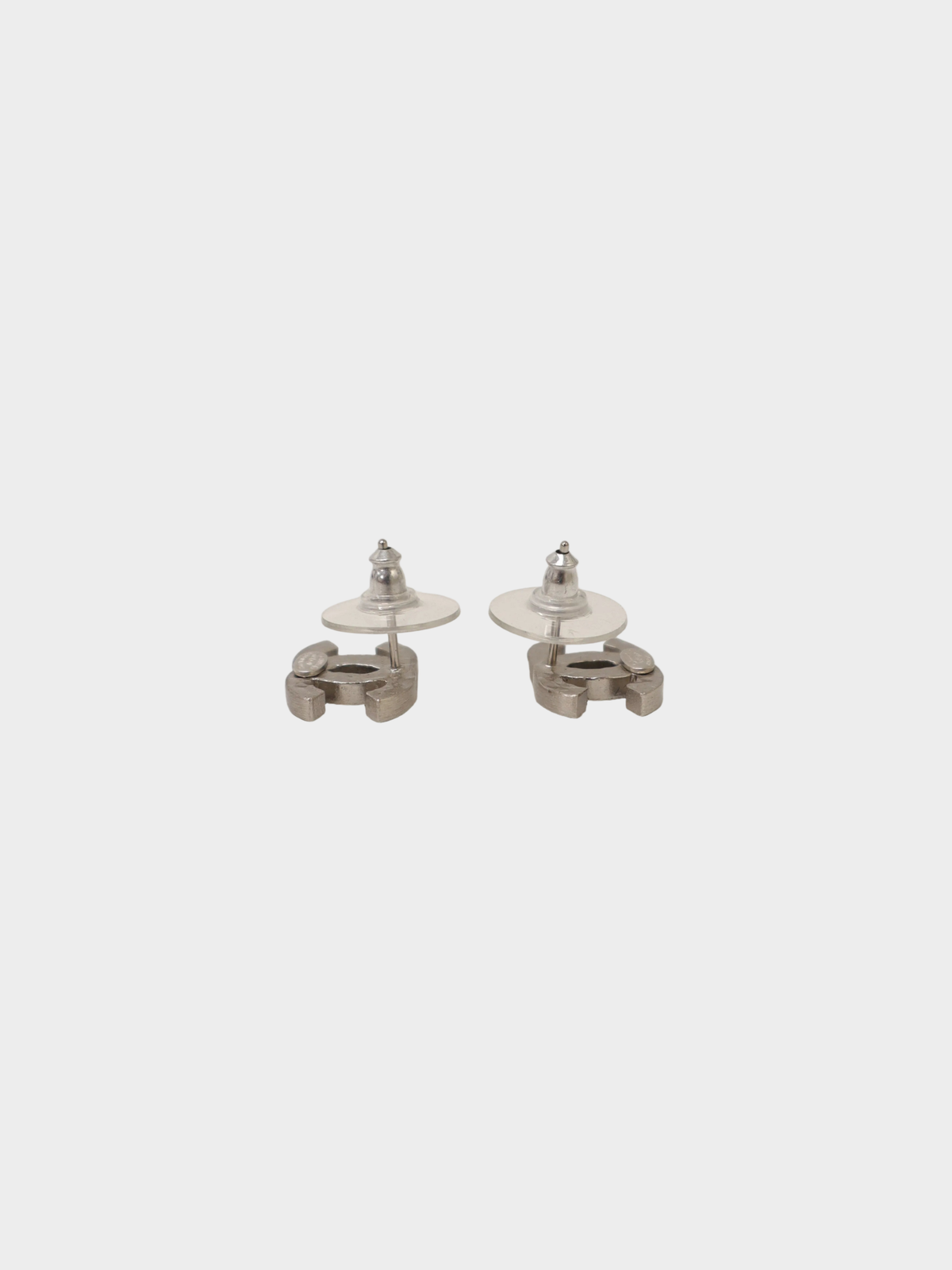 Chanel 2005 Silver Black Coco Rhinestone Earrings
