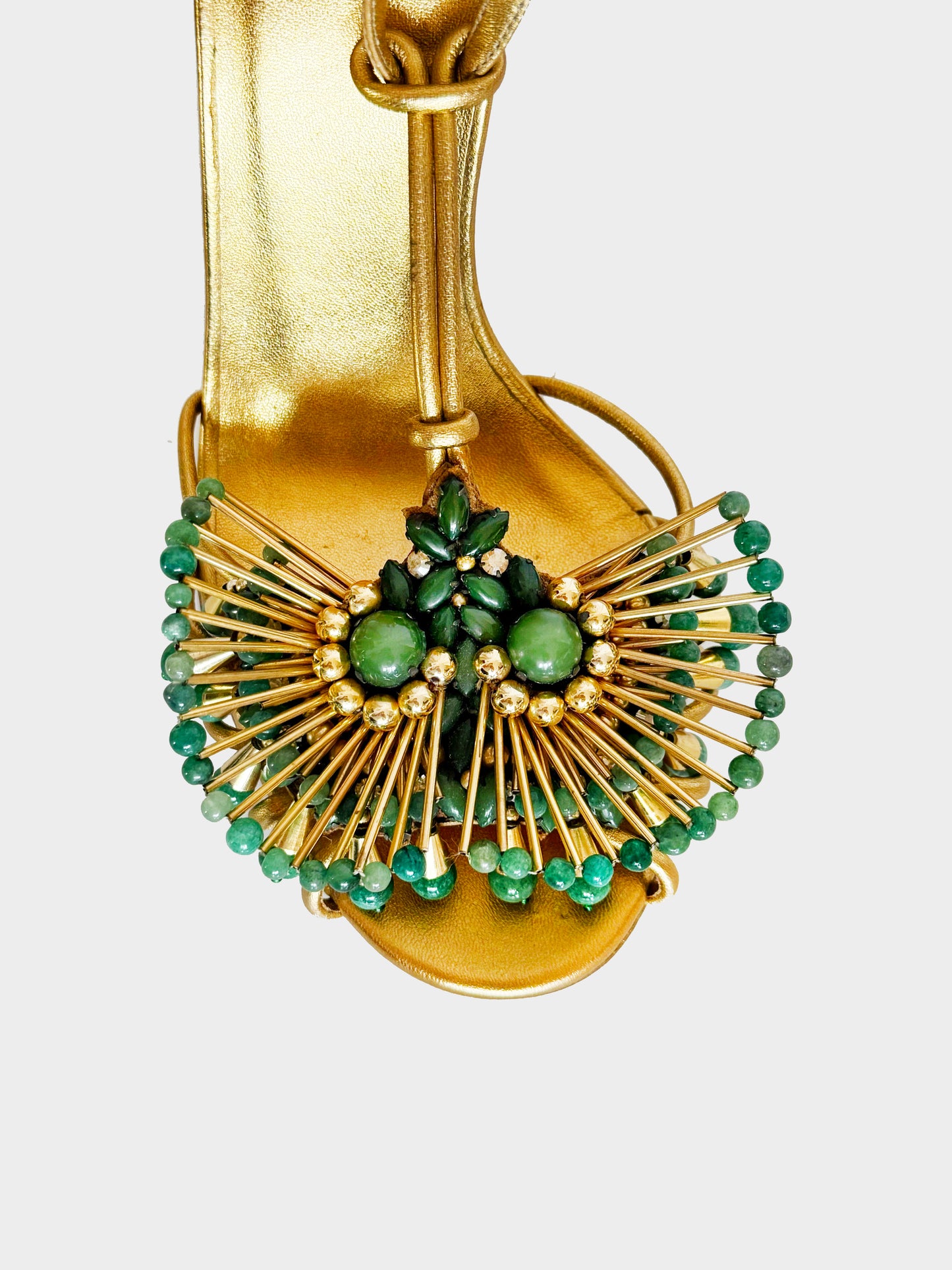 Gucci 2000s Gold Leather Phoebe Bead Embellished Heels