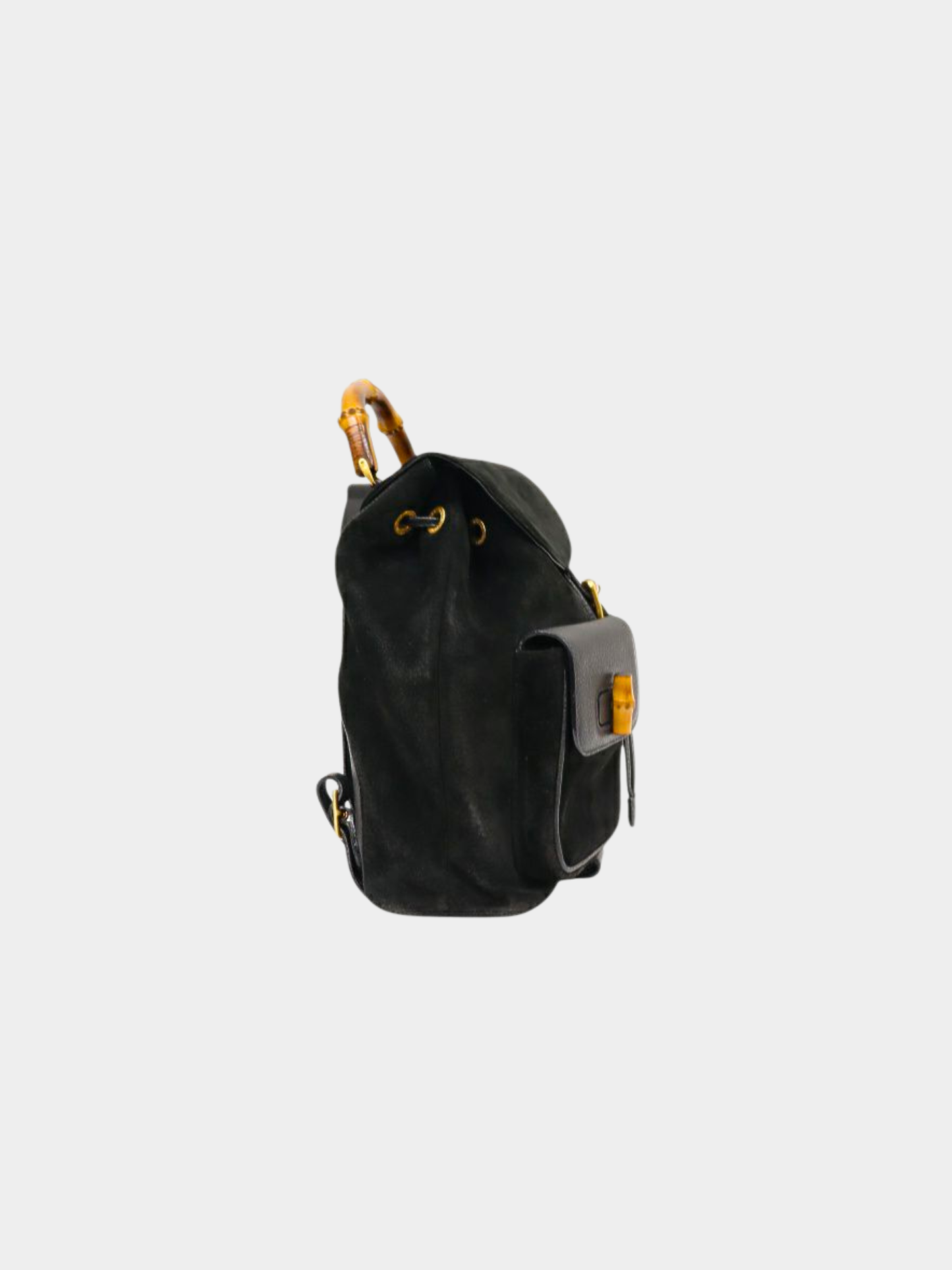 Gucci 2000s Black Suede Leather Bamboo Backpack