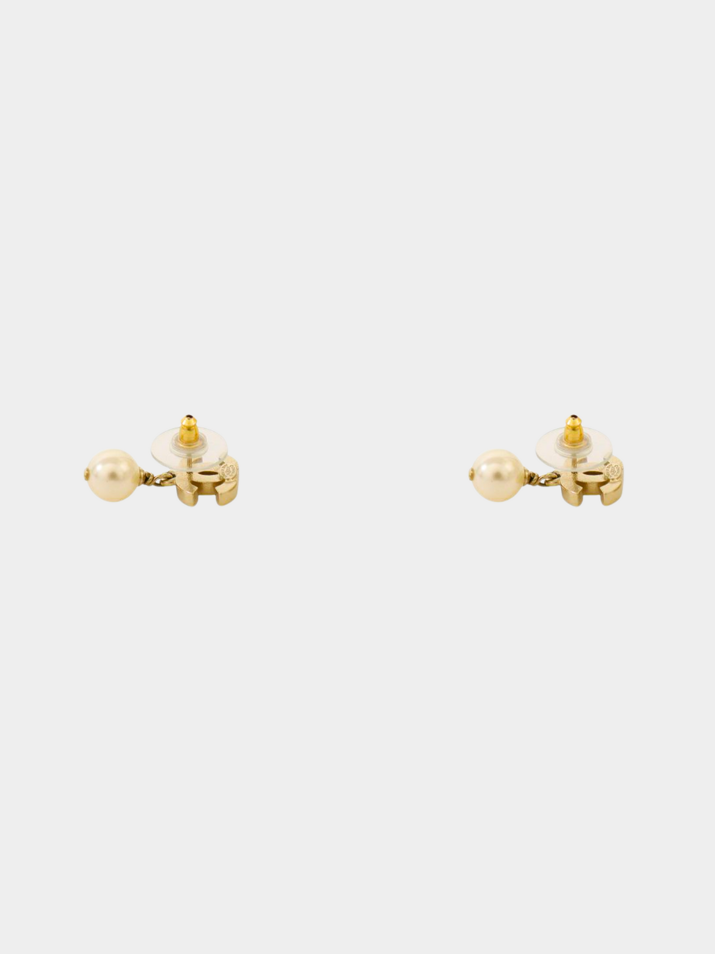 Chanel 2000s Gold CC Pearl Hanging Stud Earrings