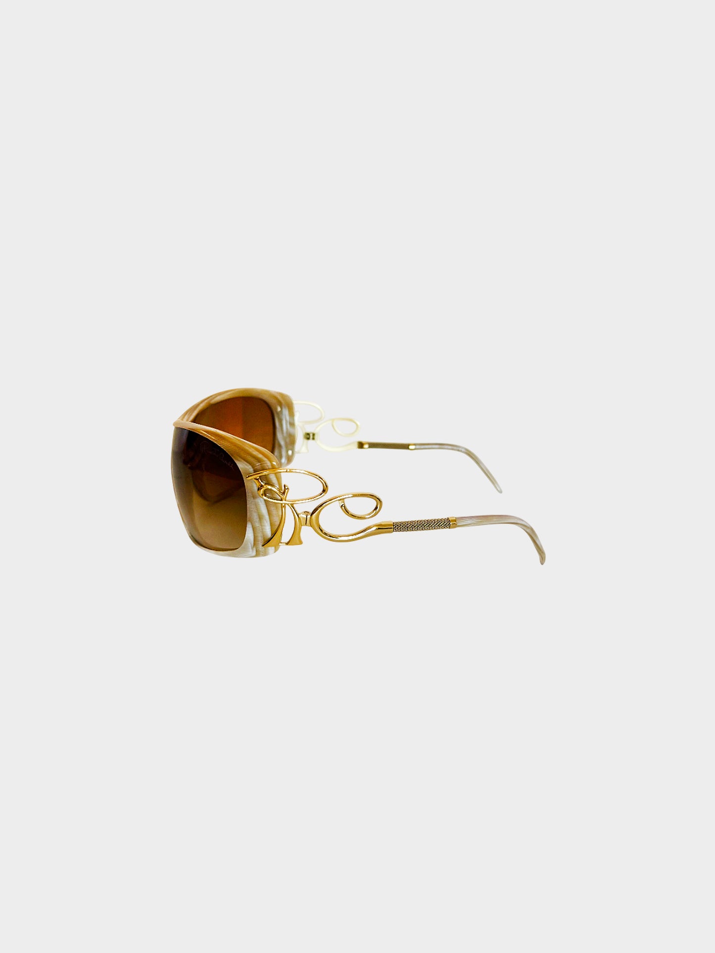 Roberto Cavalli 2000s Beige and Brown RC303 ADMETA Shield Sunglasses
