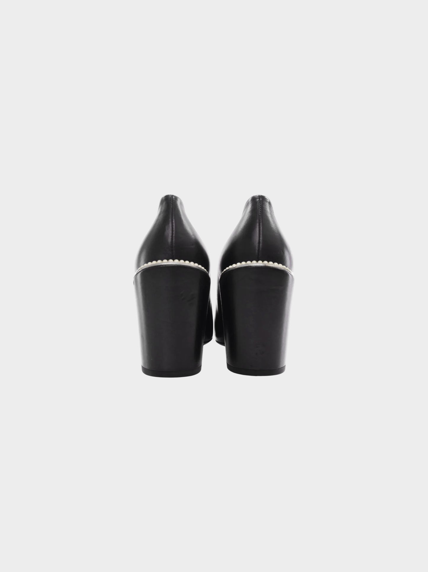 Chanel SS 2017 Black Leather CC Pumps with Faux Pearl Stacked Heels