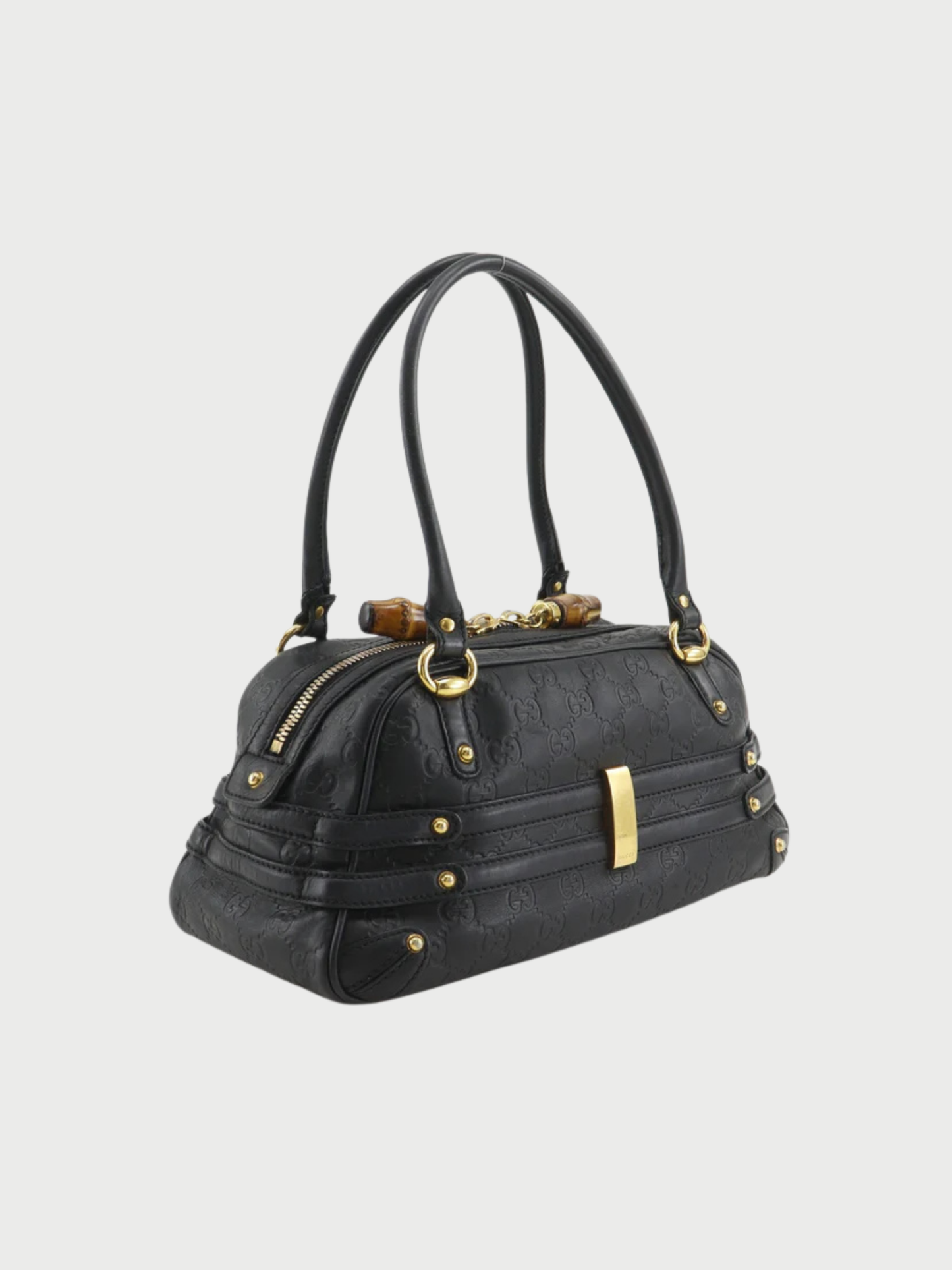 Gucci 2000s Gold Guccissima Leather Bamboo Horsebit 2-Way Handbag