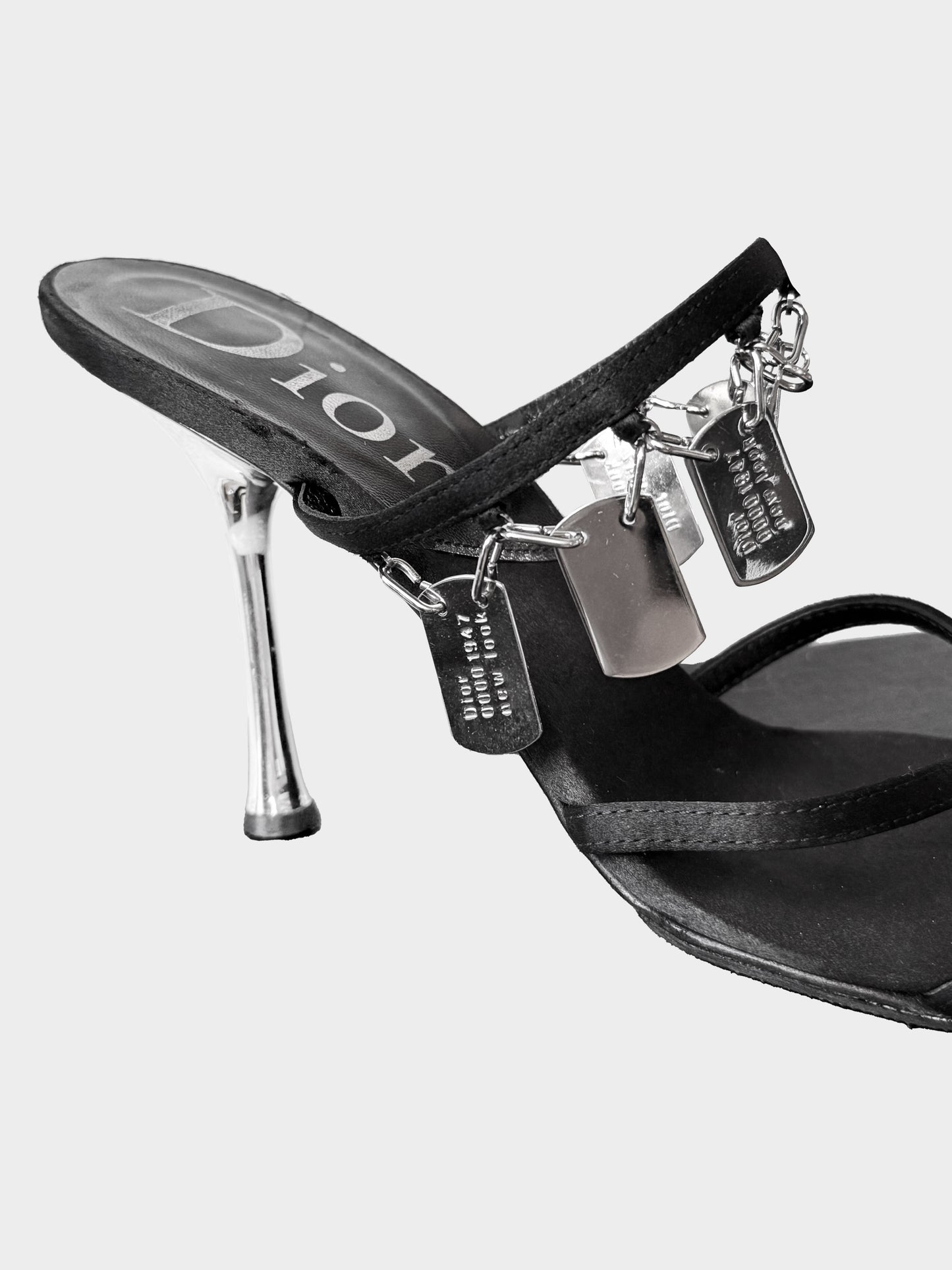 Christian Dior by John Galliano 2004 Black Satin and Dog tag Heels