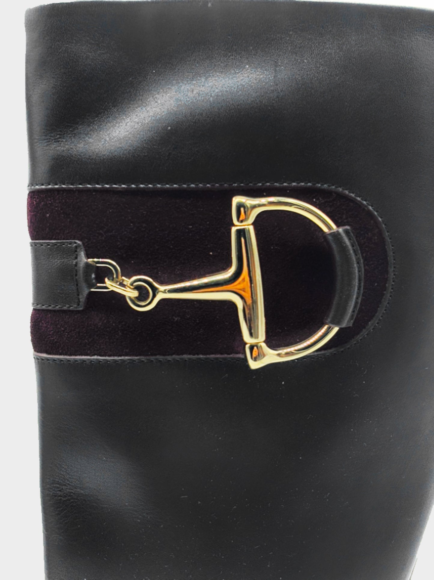 Gucci 2010s Black Leather Horsebit Accent Knee Length Boots