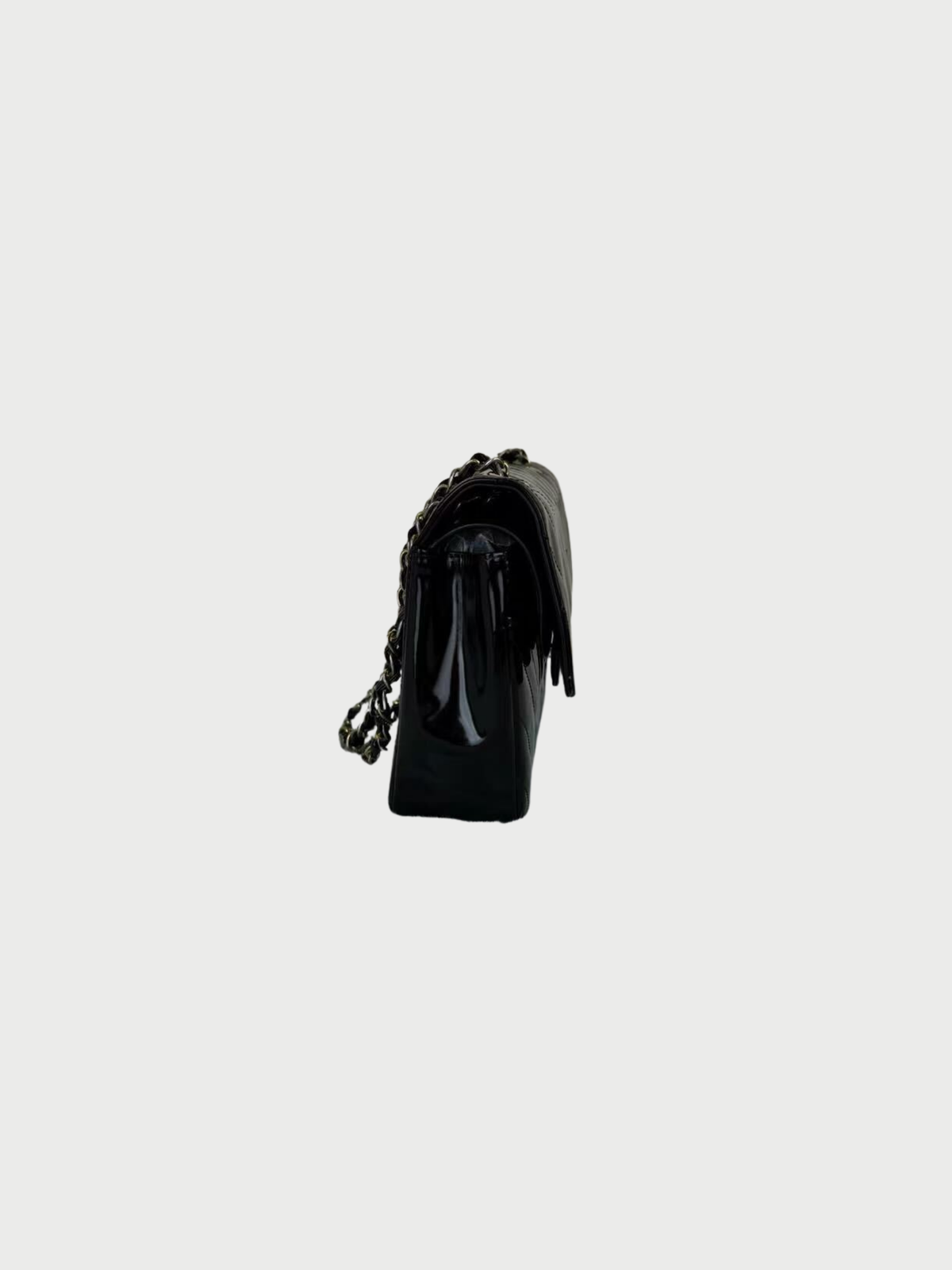 Chanel 2010s Black Patent Chevron Leather Shoulder Bag