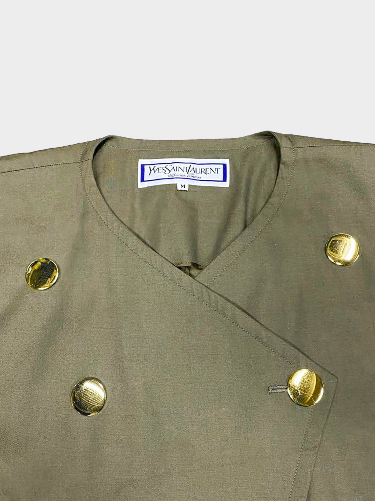 Yves Saint Laurent 1990s Khaki Green Cotton Jacket and Skirt Set