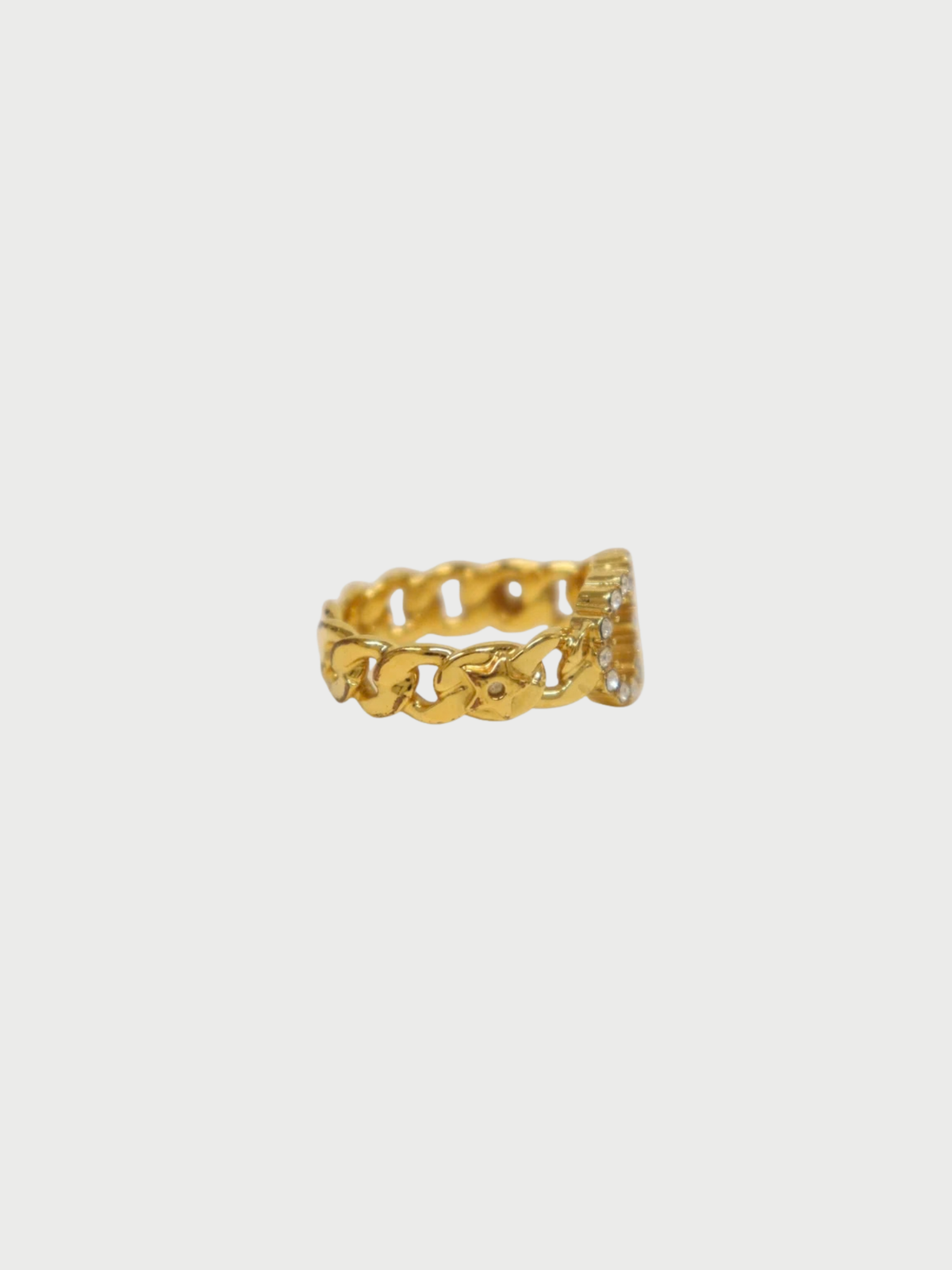 Christian Dior 2000s Gold CD Rhinestone Twist Ring
