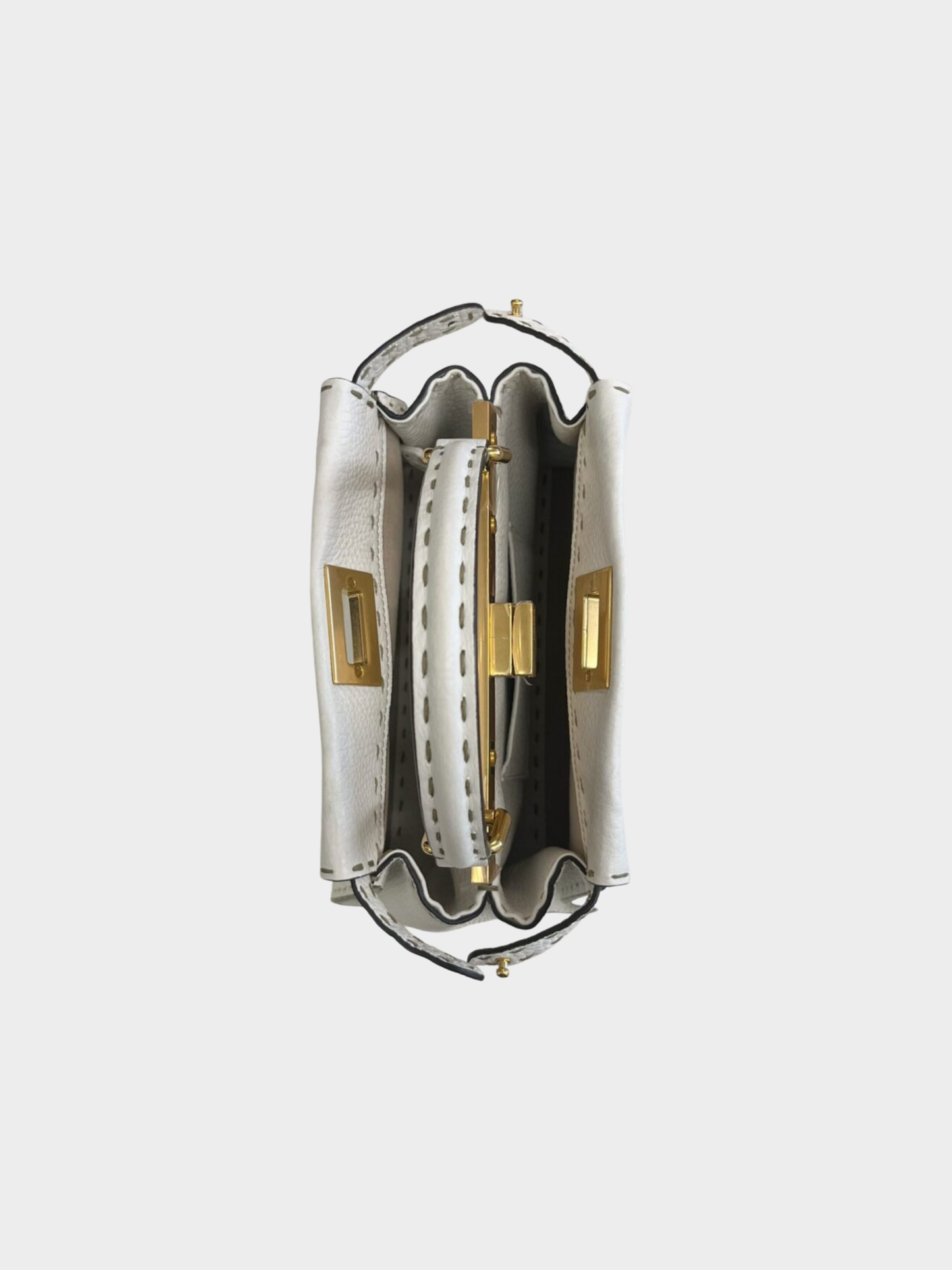 Fendi 2020s Ivory Selleria Leather Peekaboo Mini Bag