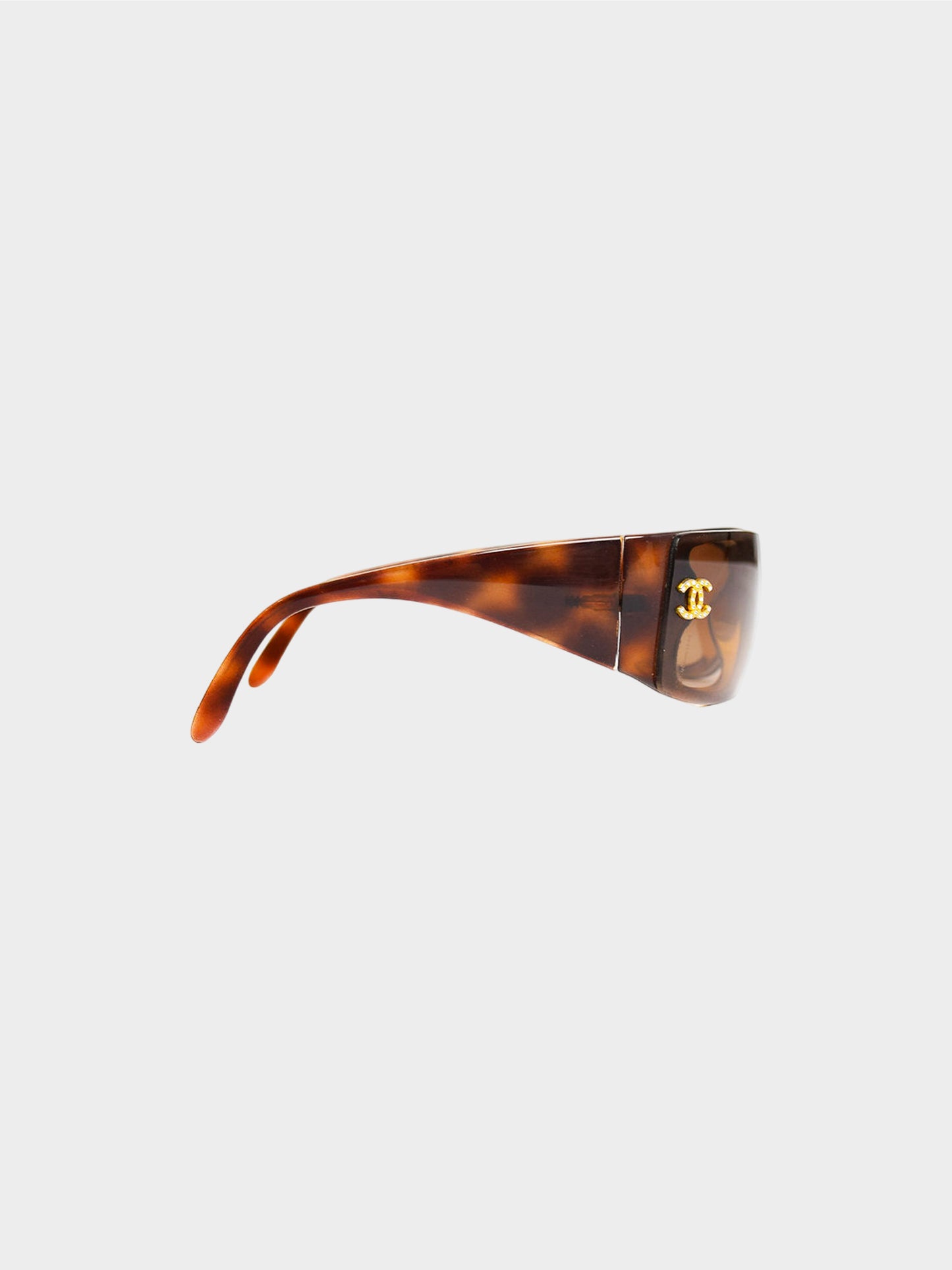 Chanel 2000s Brown Tortoise Sunglasses with Rhinestones Logo