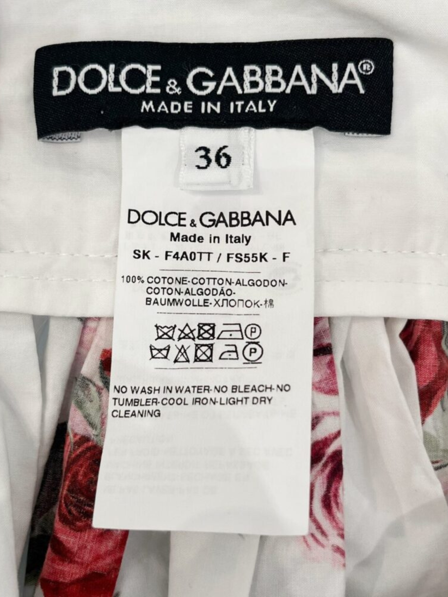 Dolce & Gabbana 2020s White Cotton Labrador Rose Print Full Skirt