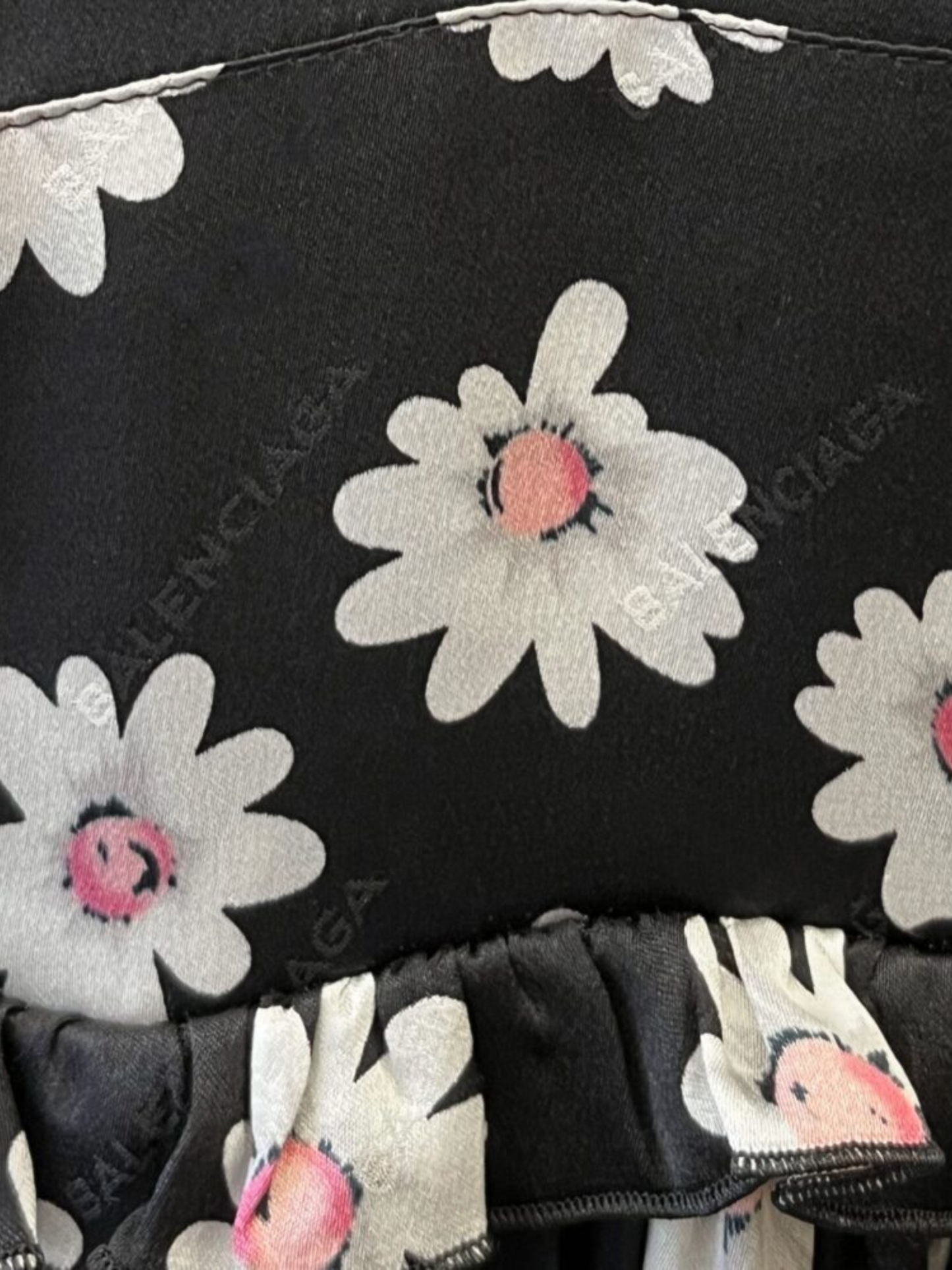Balenciaga 2020s Black Silk Floral Logo Weave Gown
