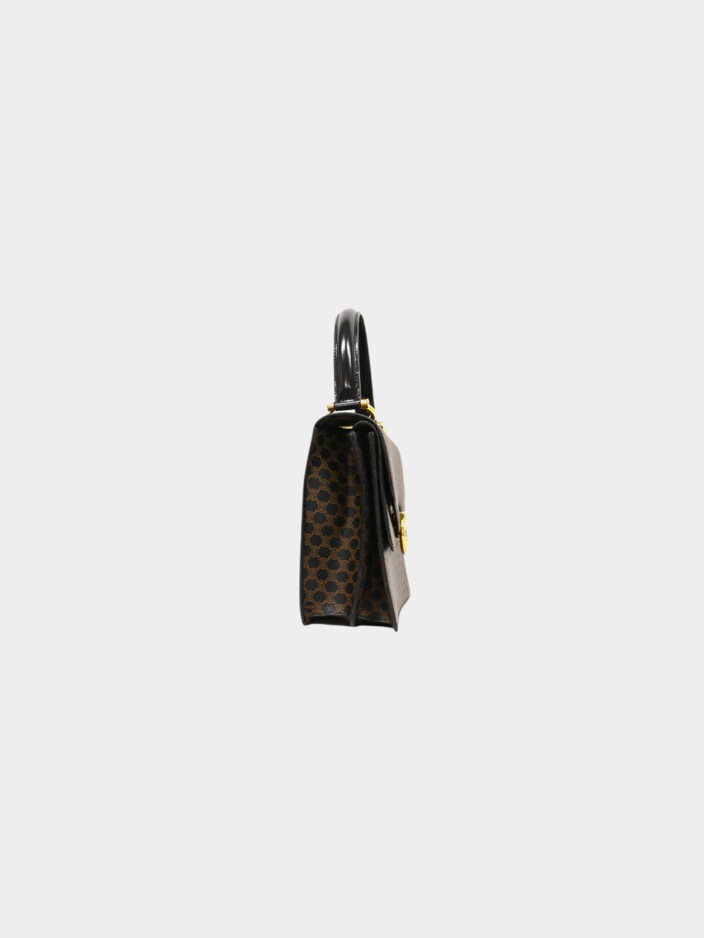 Celine 1990s Black Macadam PVC and Leather Double Flap Handbag