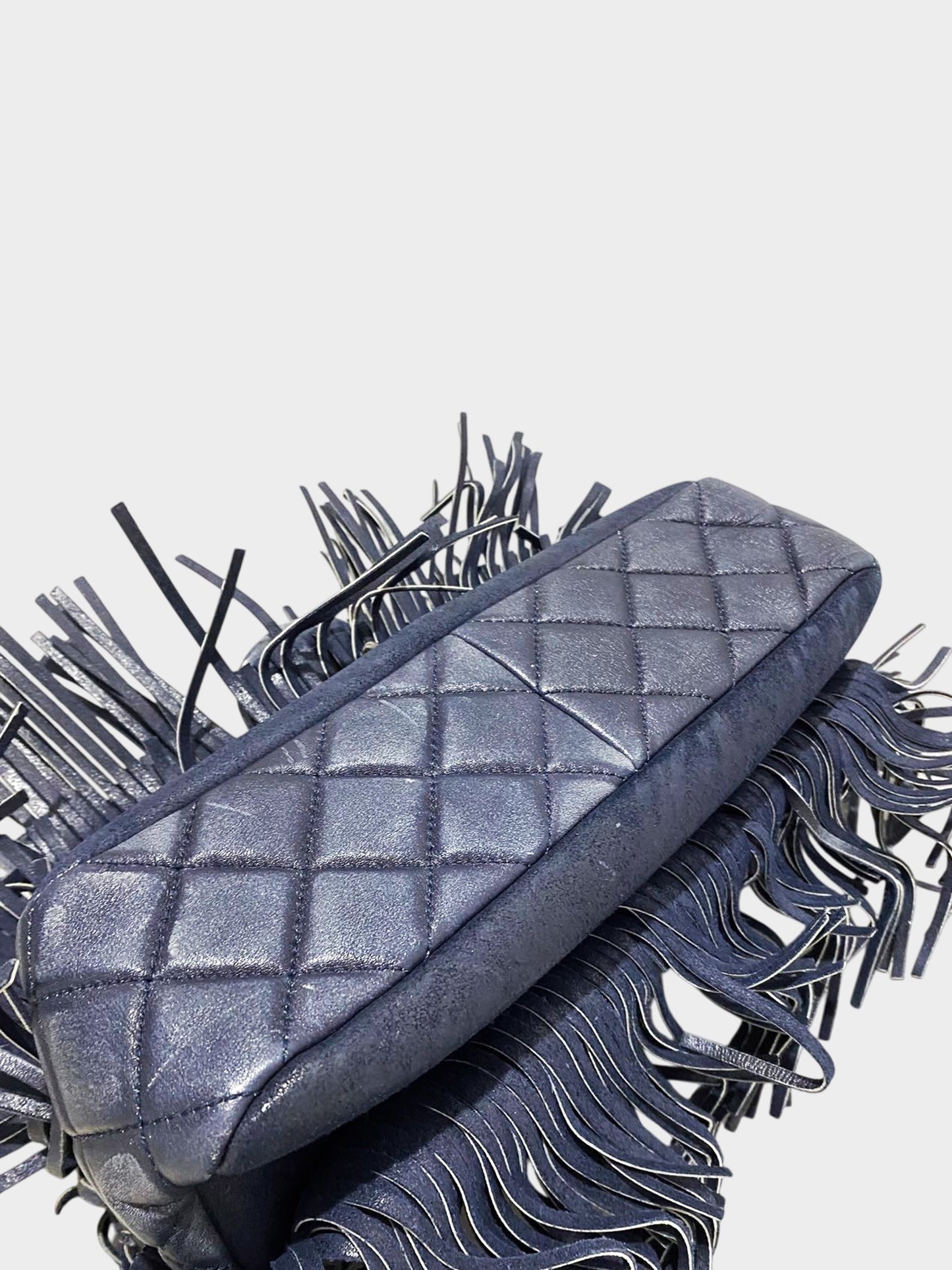 Chanel 2014 Navy Calfskin Leather Paris-Dallas Fringe Flap Bag
