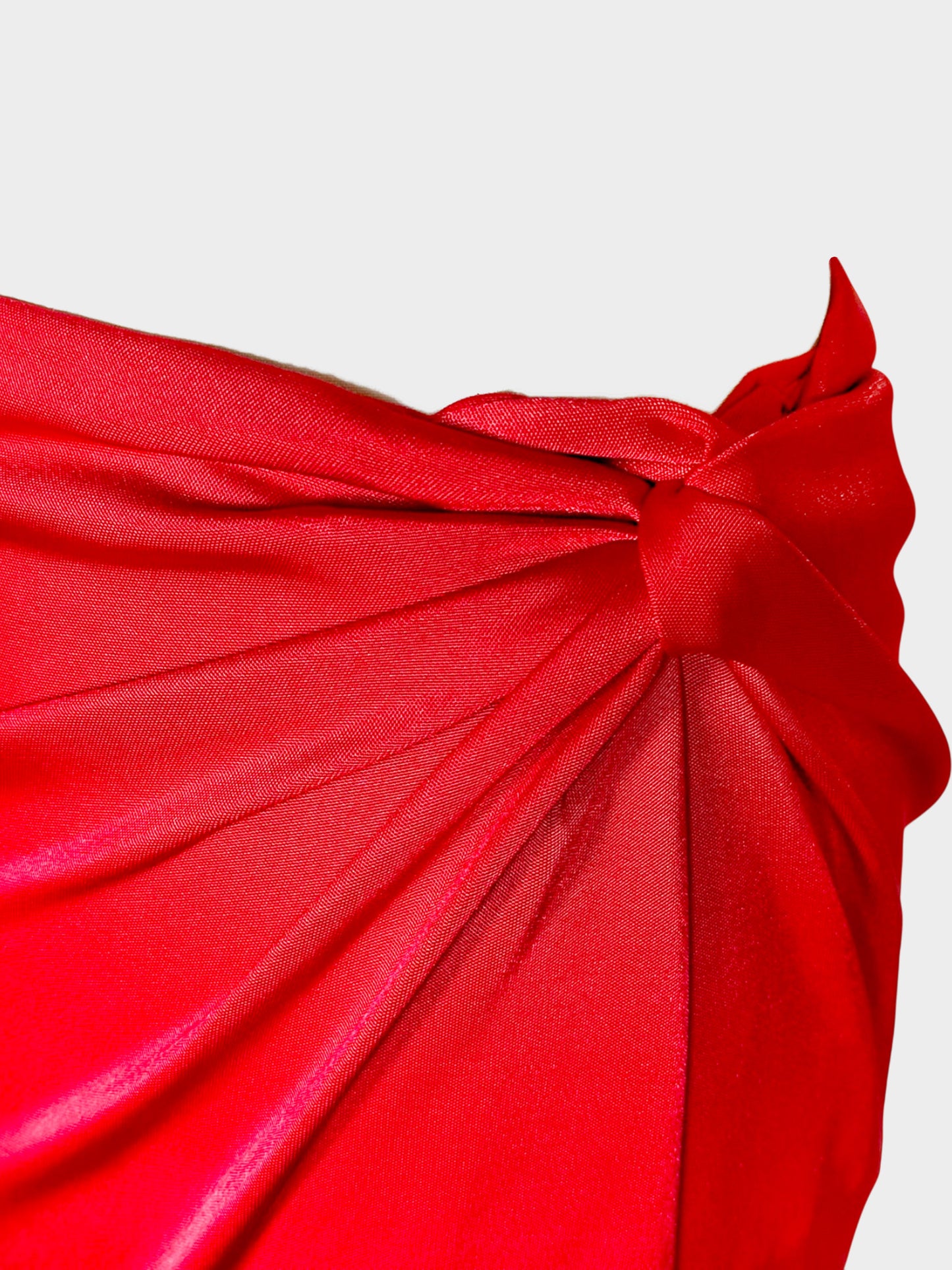 Versace 2000s Red Satin Side Knot Detail Mid-length Skirt
