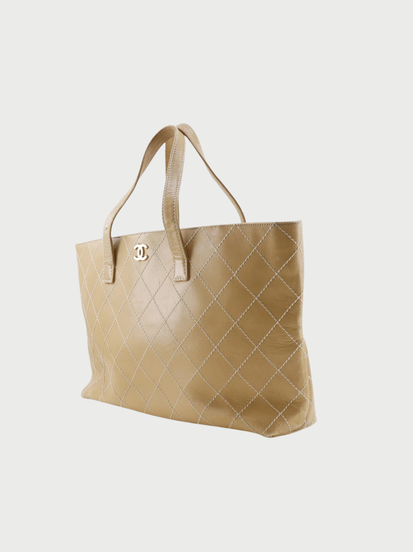 Chanel 2000s Beige Calfskin Wild Stitch Tote Bag
