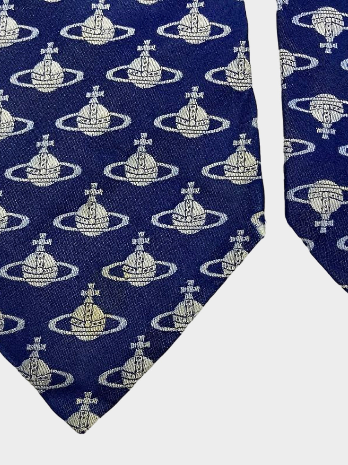 Vivienne Westwood 2000s Navy Blue All-over Orb Pattern Print Necktie