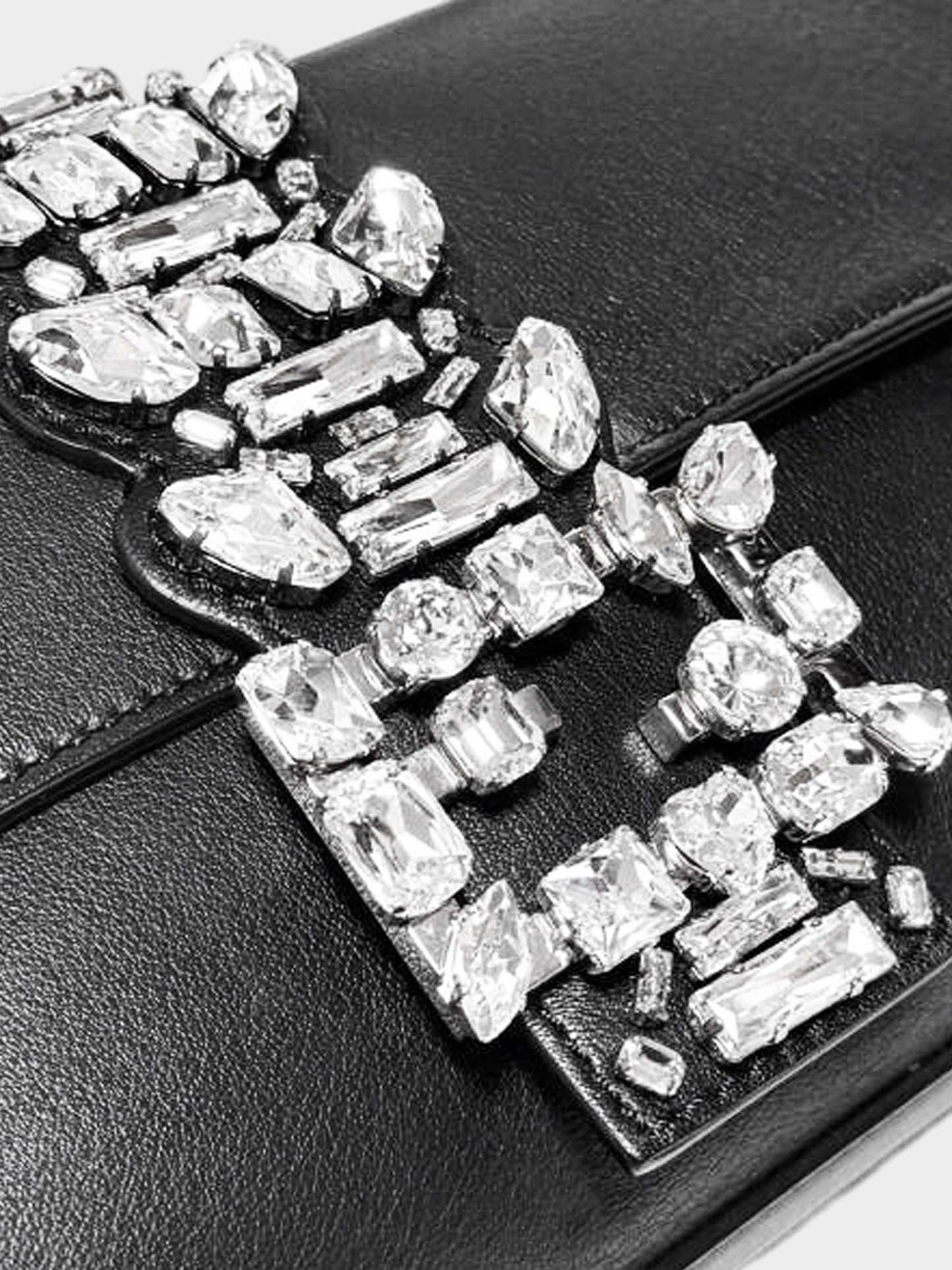 Fendi 2018 Black Leather Swarovski Crystal-embellished Baguette