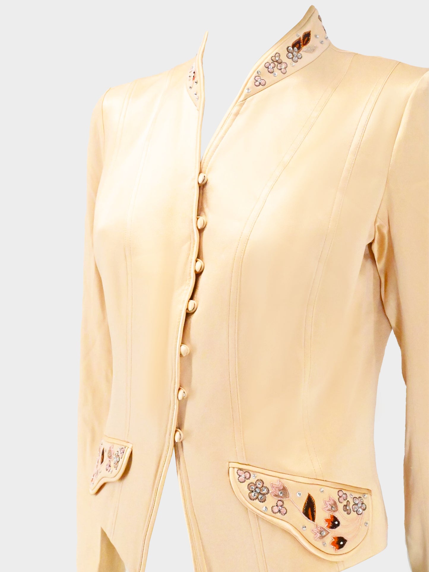 John Galliano SS 2006 Champagne Beige Floral Embroidered Satin Jacket