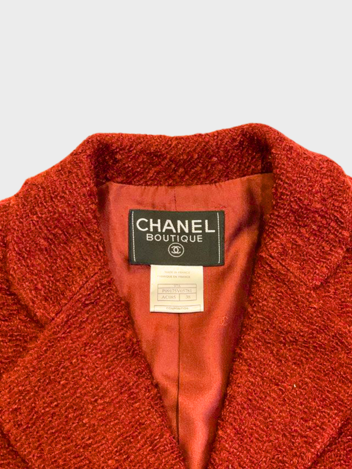 Chanel 2000s Red Tweed Coco Mark Blazer Coat