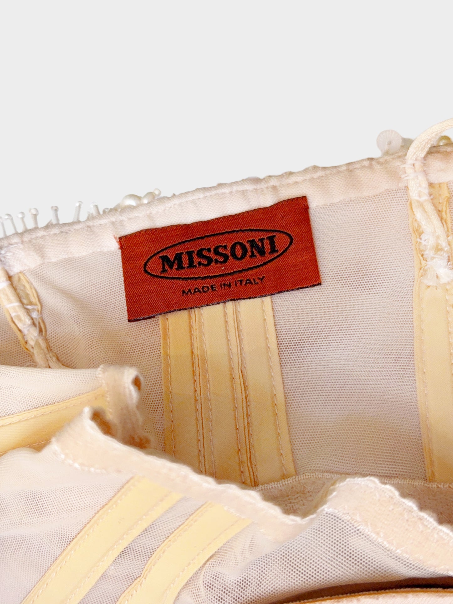 Missoni 2000s Beige and brown Seashell Knit Pearl-embellished Dress