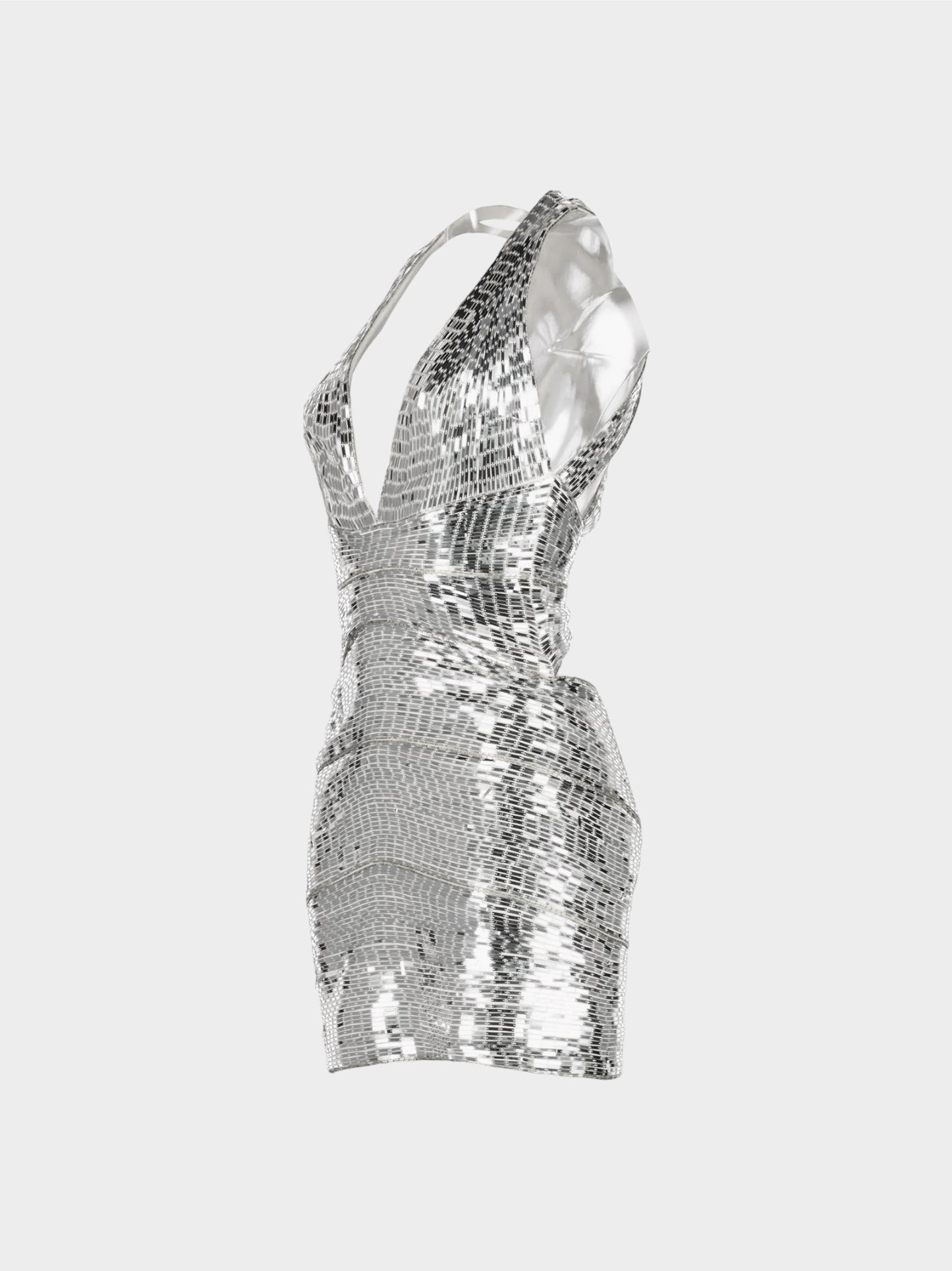 Roberto Cavalli SS 2008 Silver Sequins Fitted Silk Dress