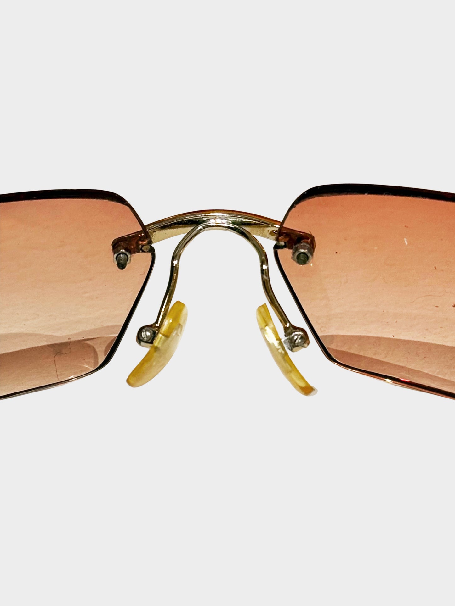 Chanel 2000s Brown Rimless CC Rectangle and Cut-out Sunglasses