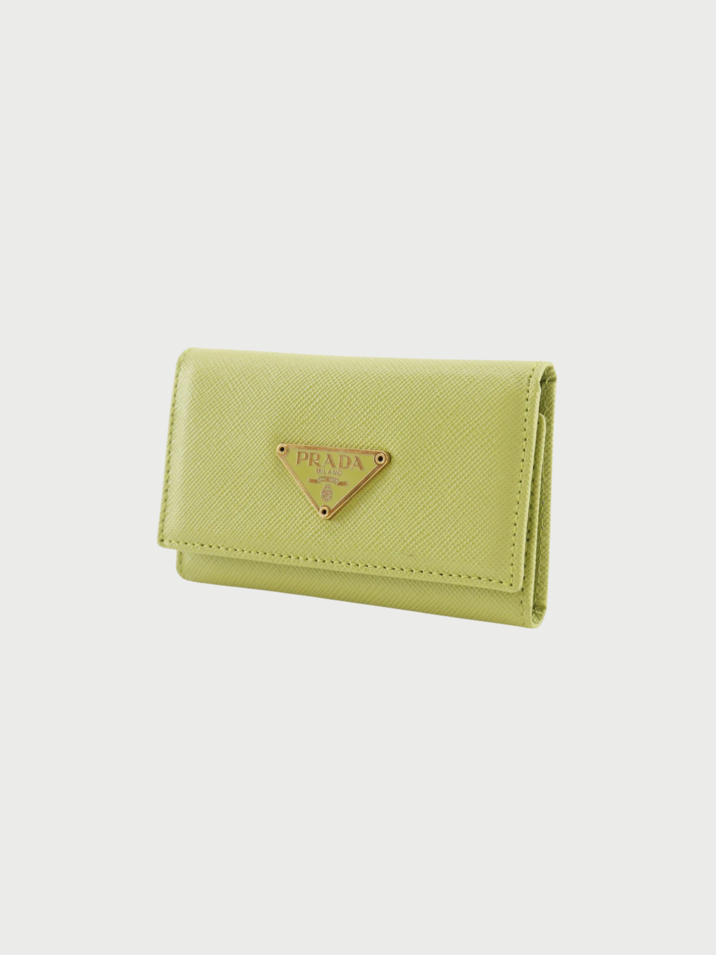 Prada SS 2020 Green Saffiano Leather Triangle Logo Key Case