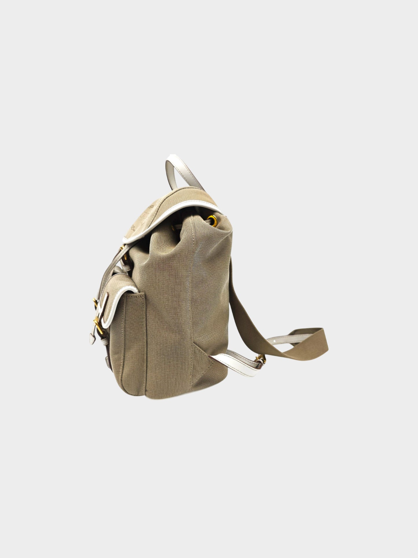 Prada 2000s Beige and White Canvas and Leather Backpack