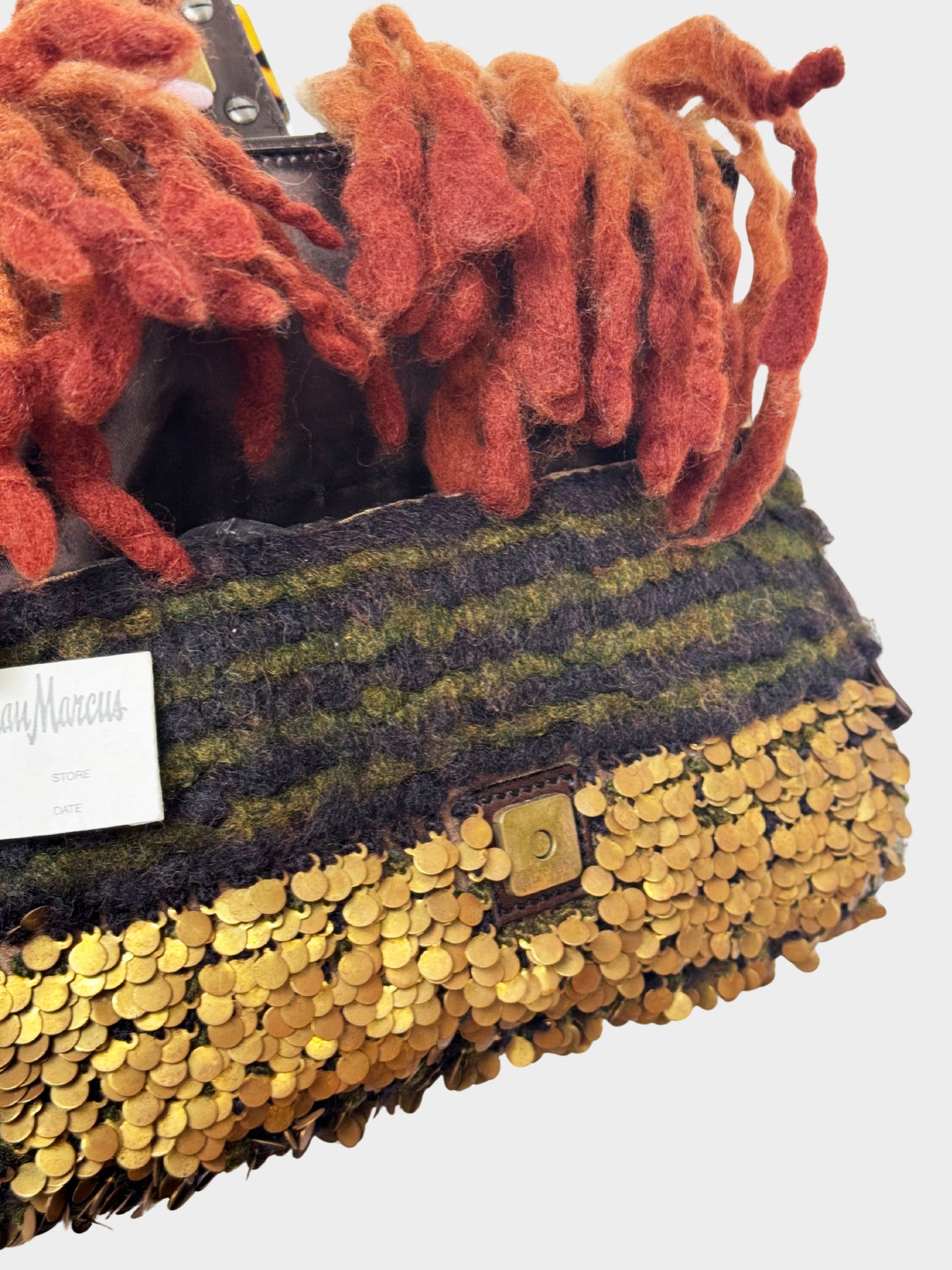Fendi 2000s Large Sequins and Felt Fringe Baguette