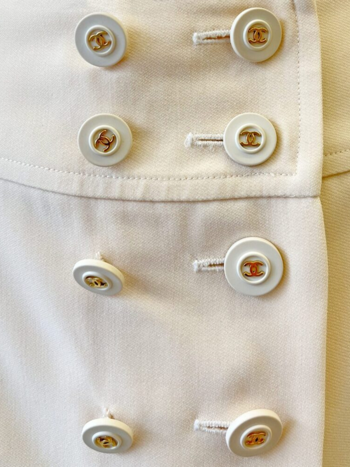 Chanel 1994 Cream Wool Pleated Logo Button Skirt