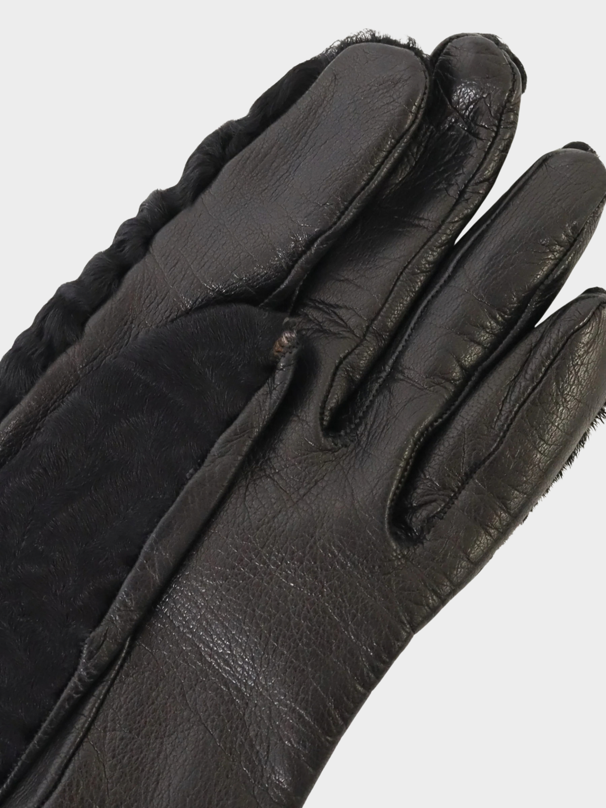 Prada 2000s Black Leather Lamb Fur Long Gloves