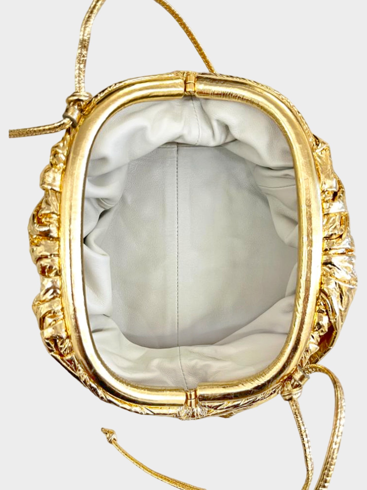 Bottega Veneta 2019 Metallic Gold Leather Mini Pouch with Strap