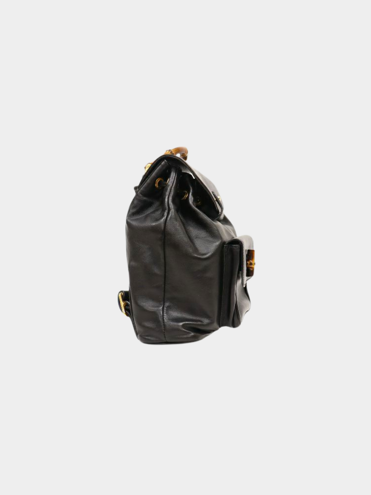 Gucci 1990s Black Bamboo Leather Backpack