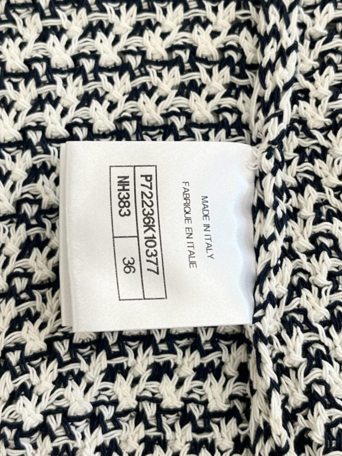Chanel 2022 Cream Navy Cotton Crochet Knit Dress