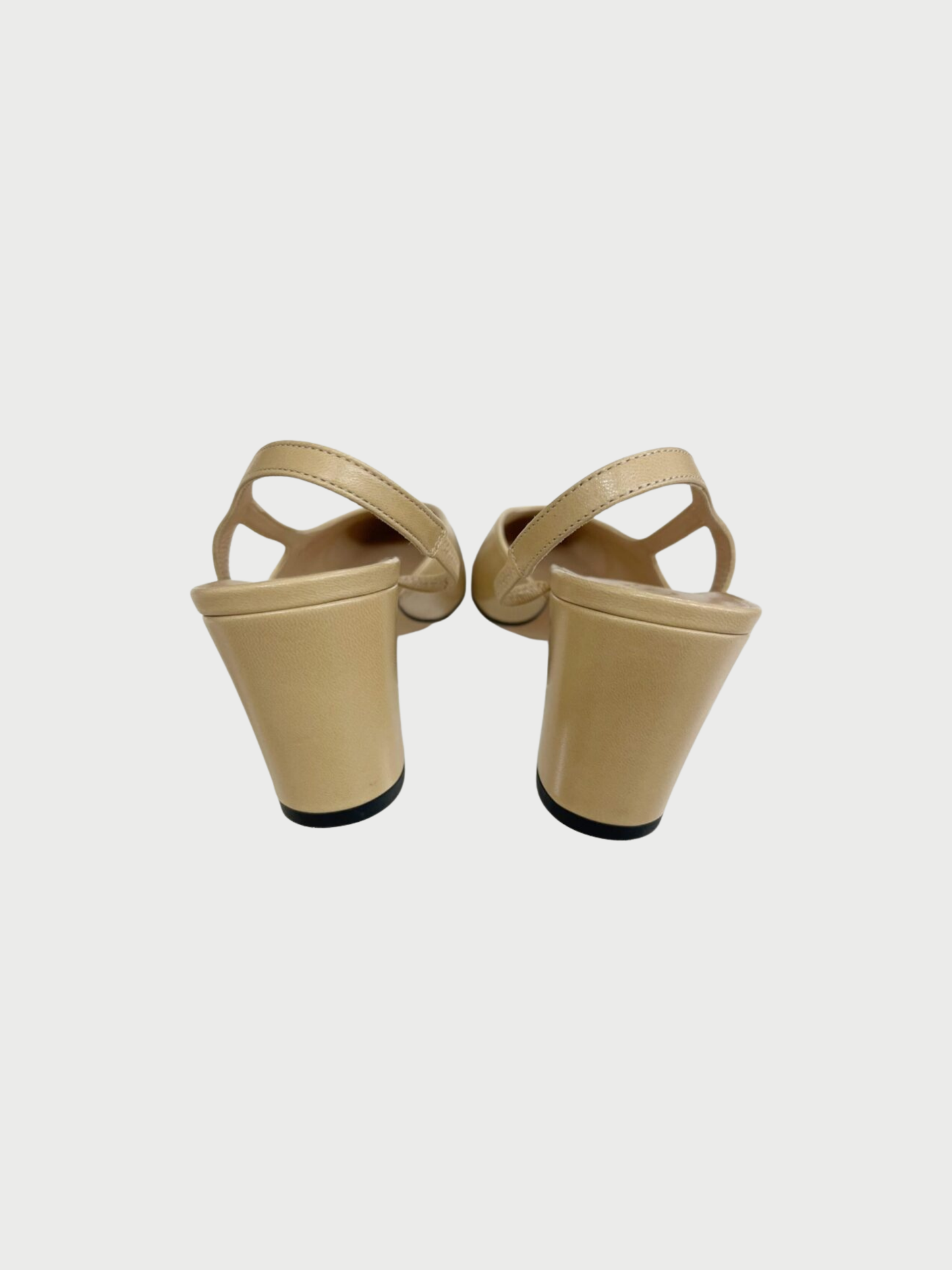 Chanel 2015 Beige Goatskin Leather Black Grosgrain Slingback Heels