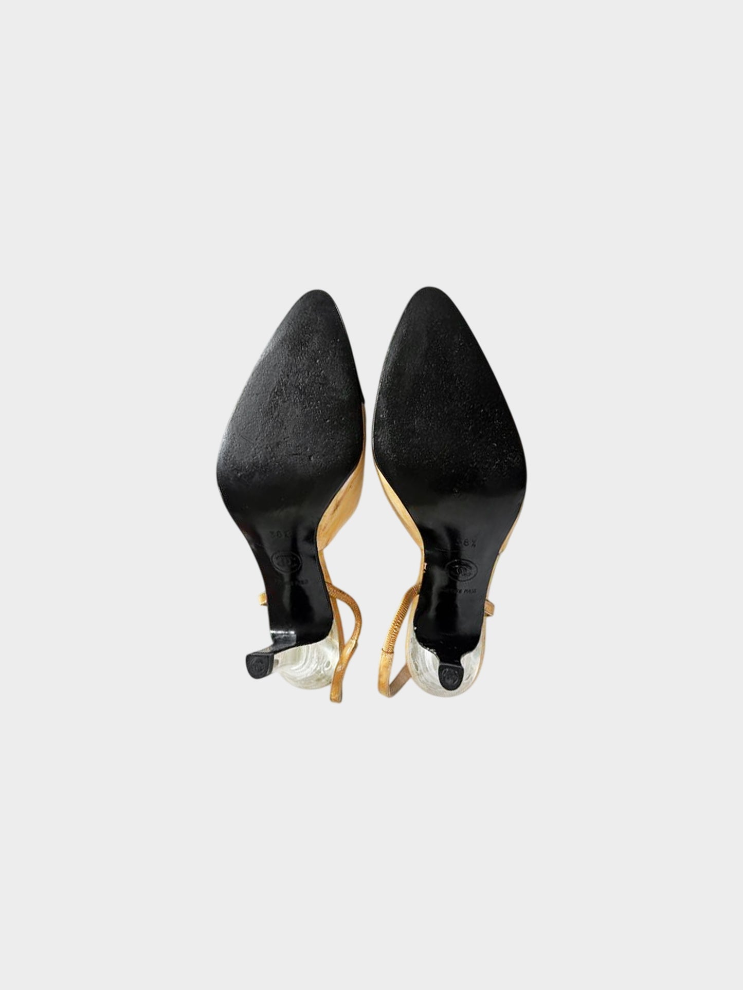 Chanel 2000s Two-toned Beige and Black Patent Leather Slingback Heels