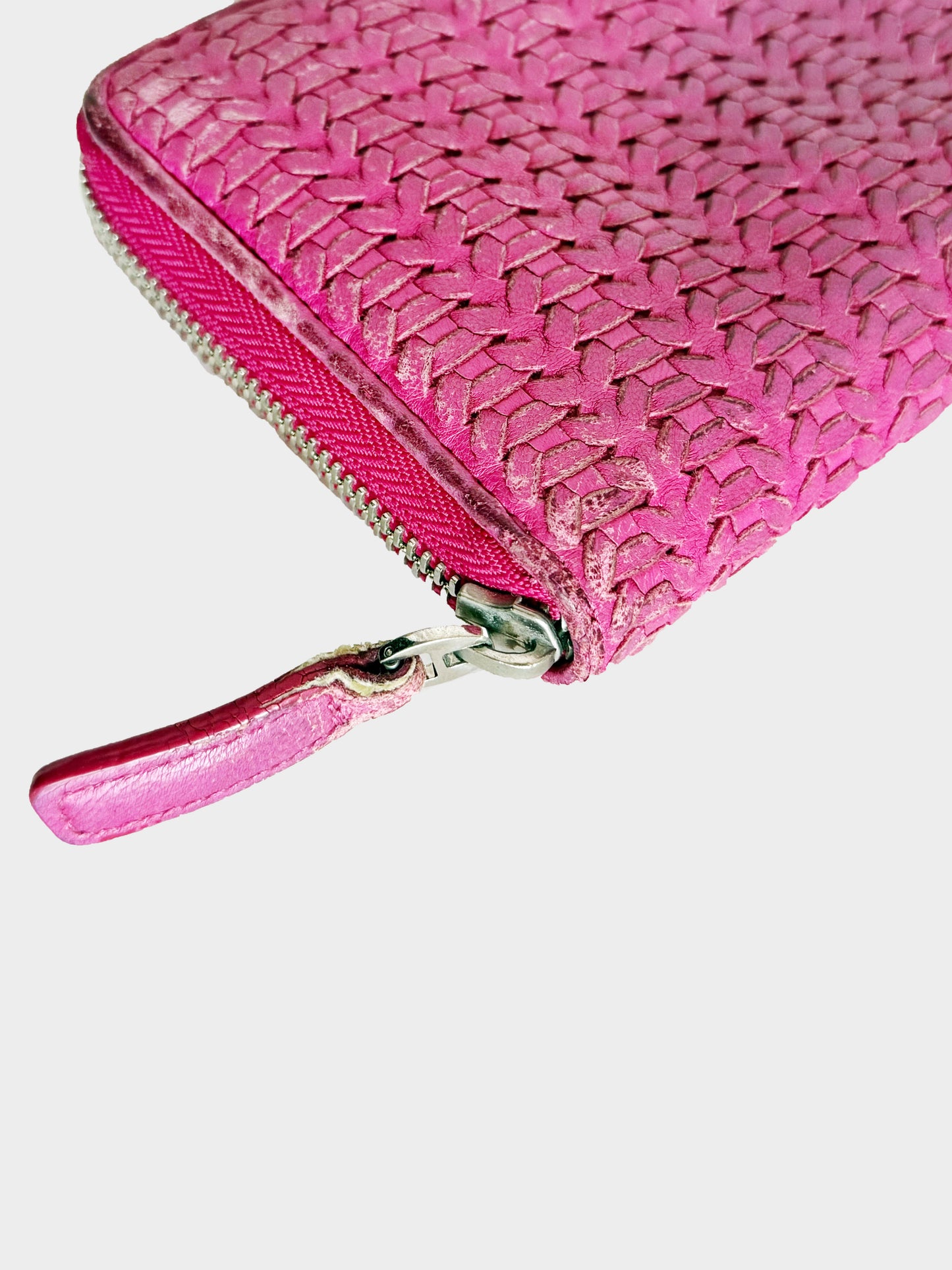 Christian Dior Late 2000s Pink Braided Leather Wallet