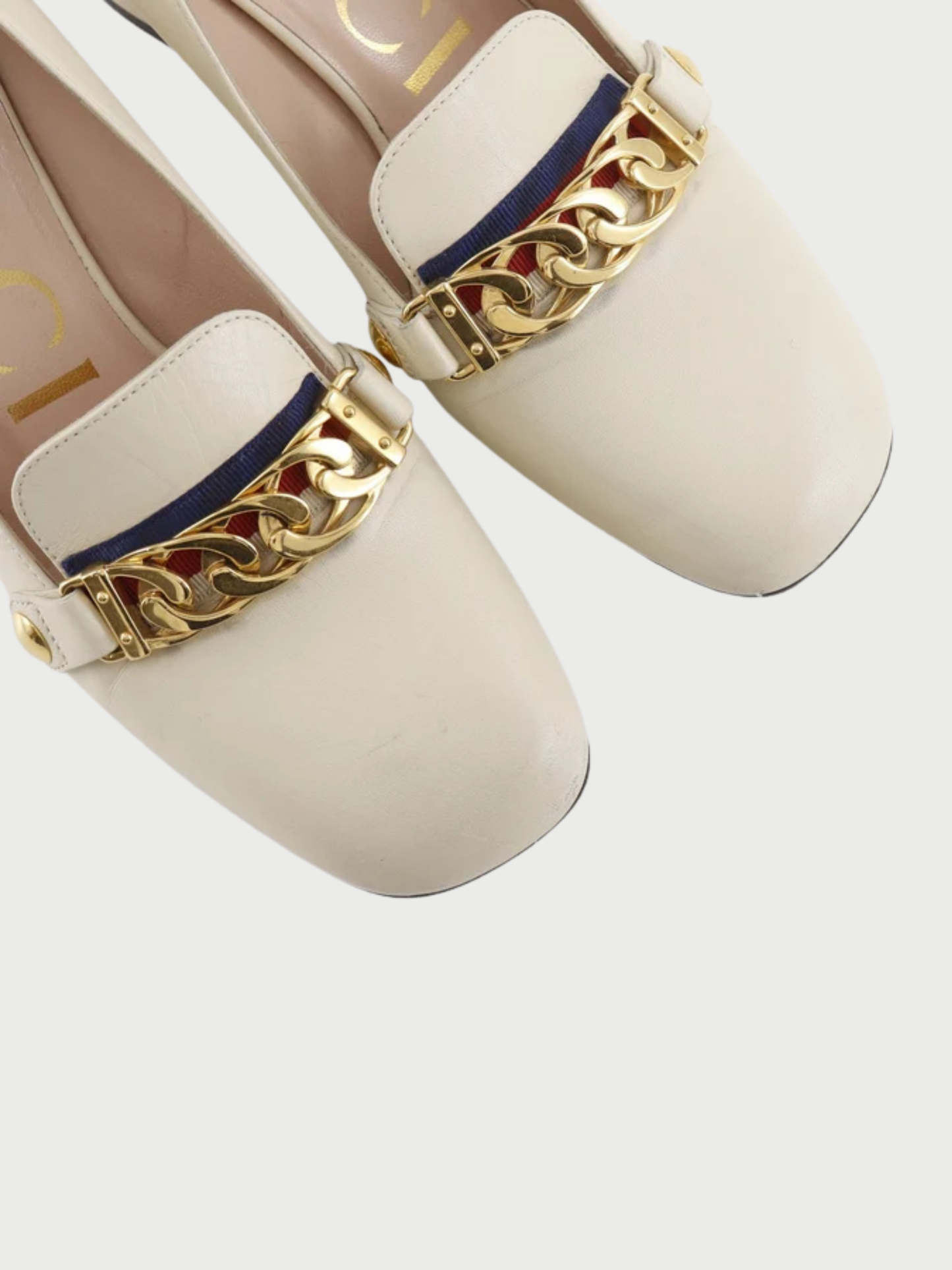Gucci 2010s Ivory Leather Sylvie Chain Pumps