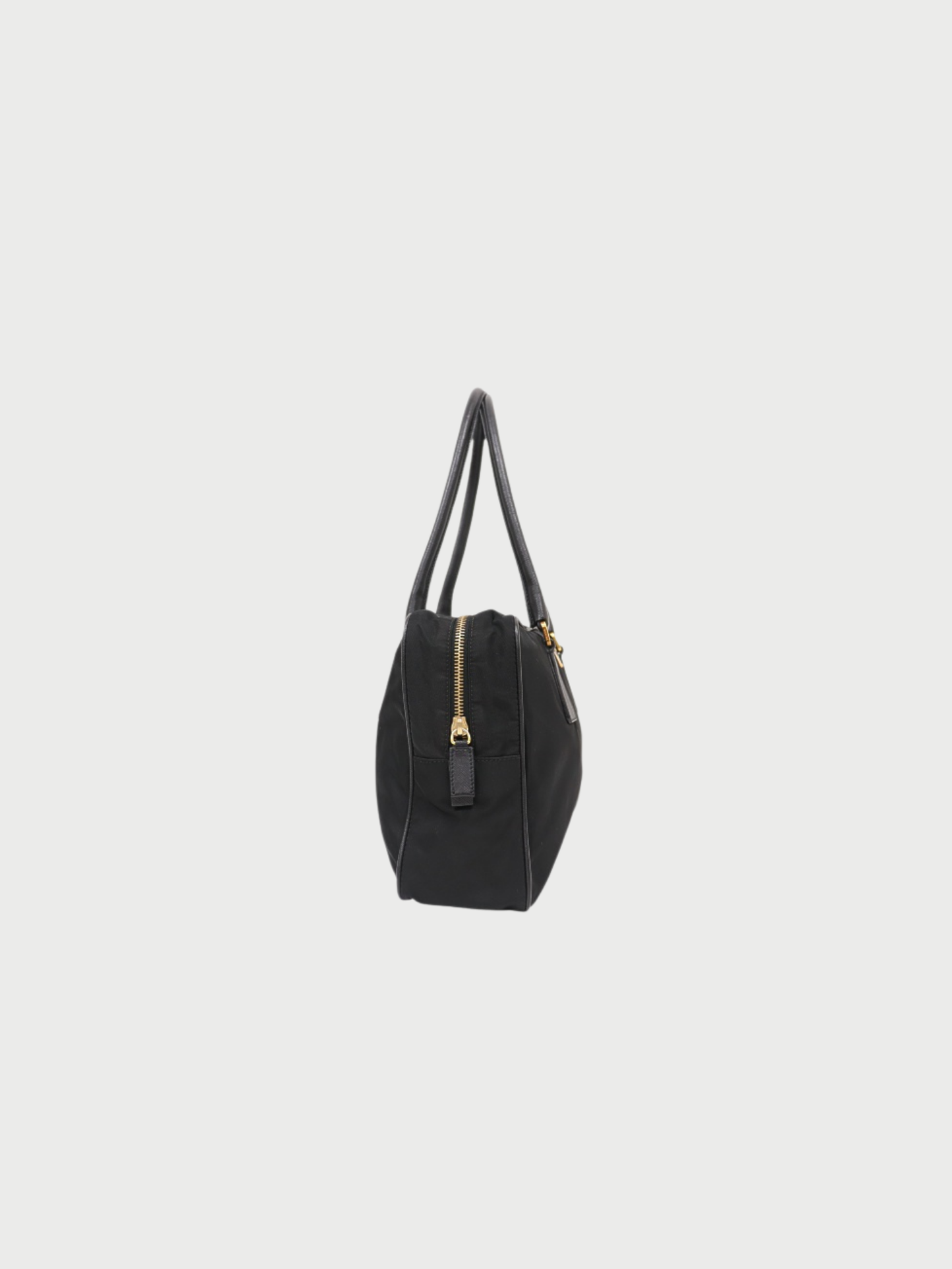 Prada 2000s Black Nylon Leather Triangle Logo Handbag