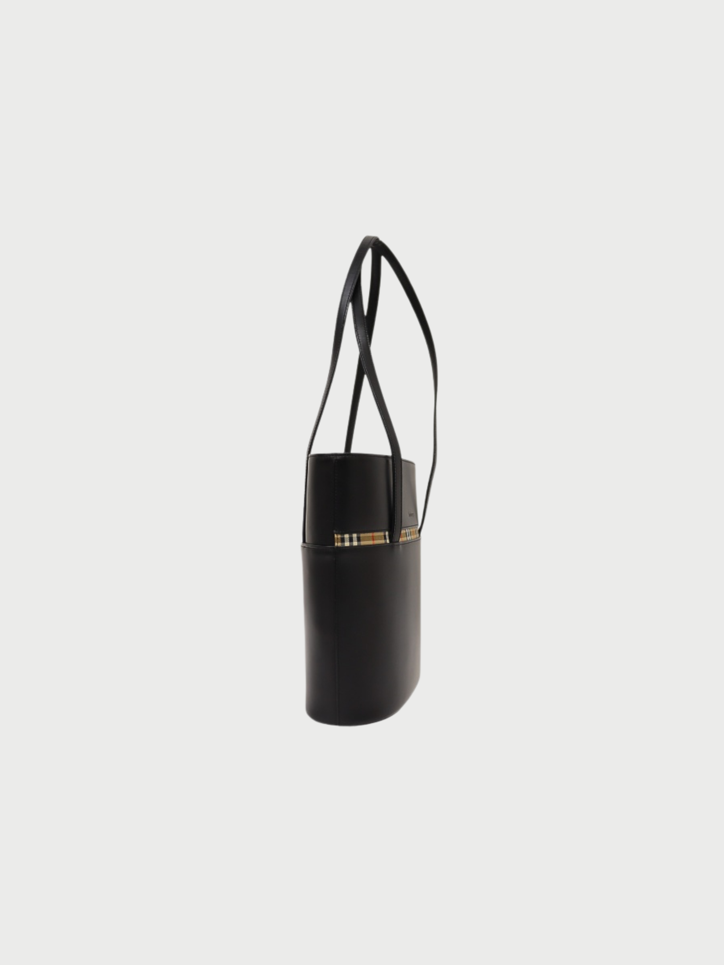 Burberry 2000s Black Leather Logo Check Tote Bag