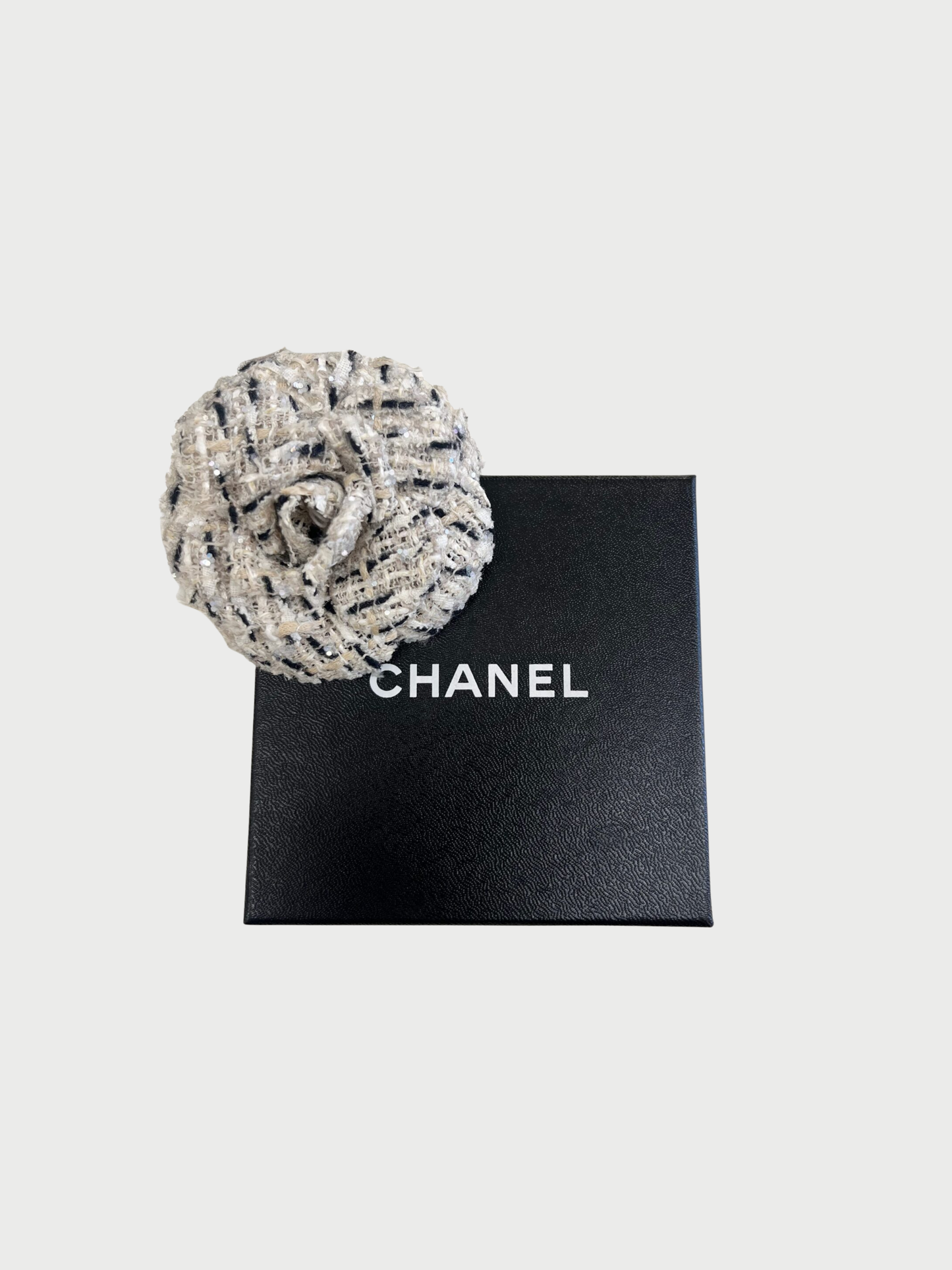 Chanel 2000s Ecru Tweed Camellia Brooch