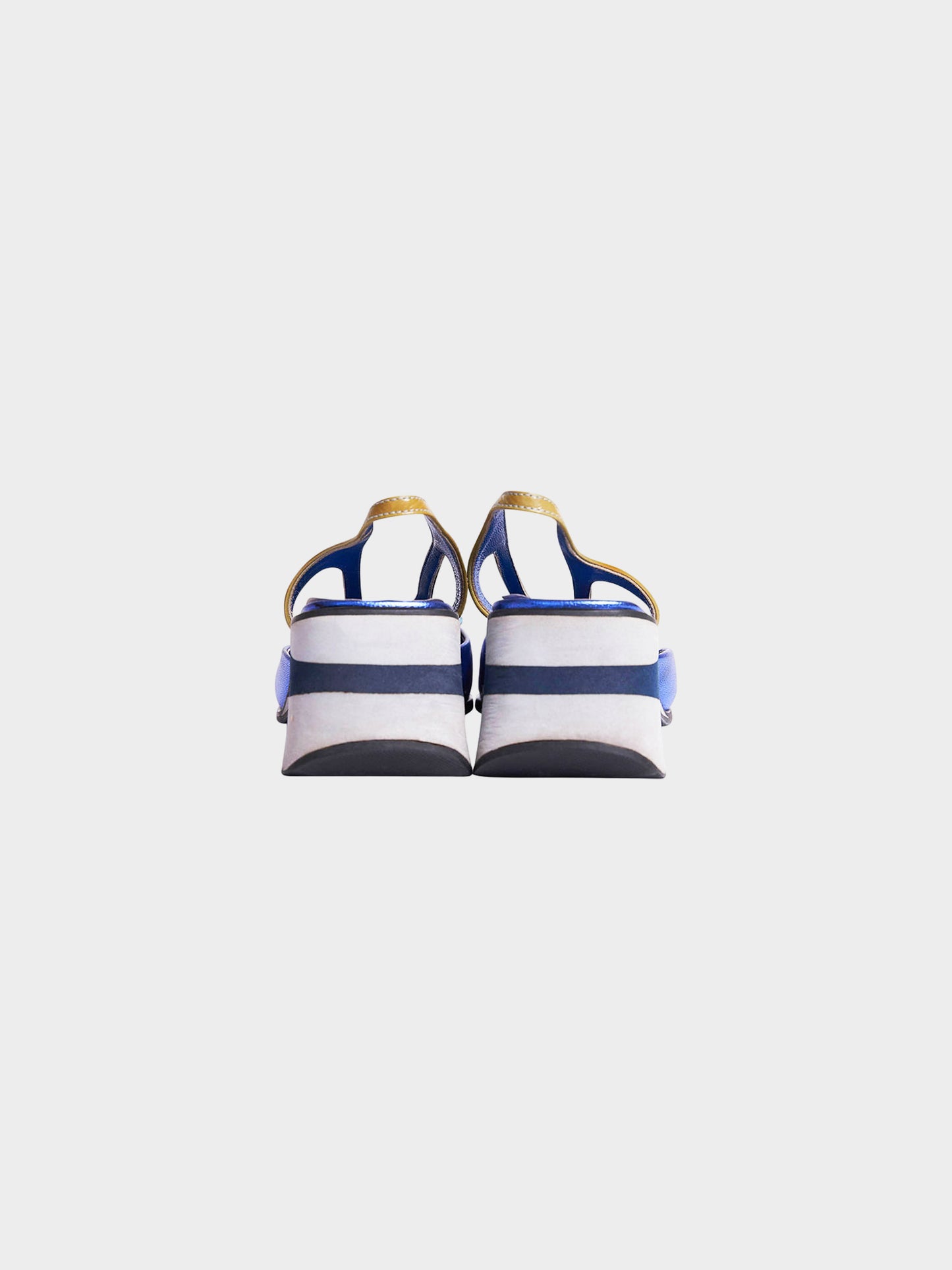 Miu Miu SS 2000 Metallic Blue Platform Sandals