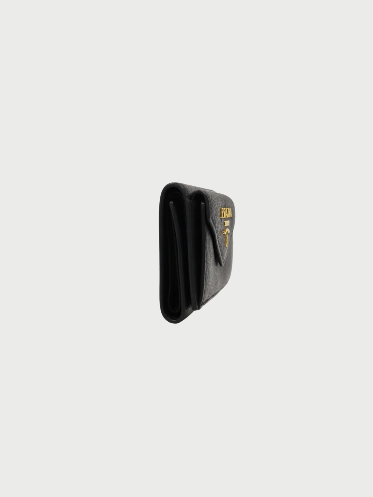 Prada 2020s Black Grain Leather Compact Wallet