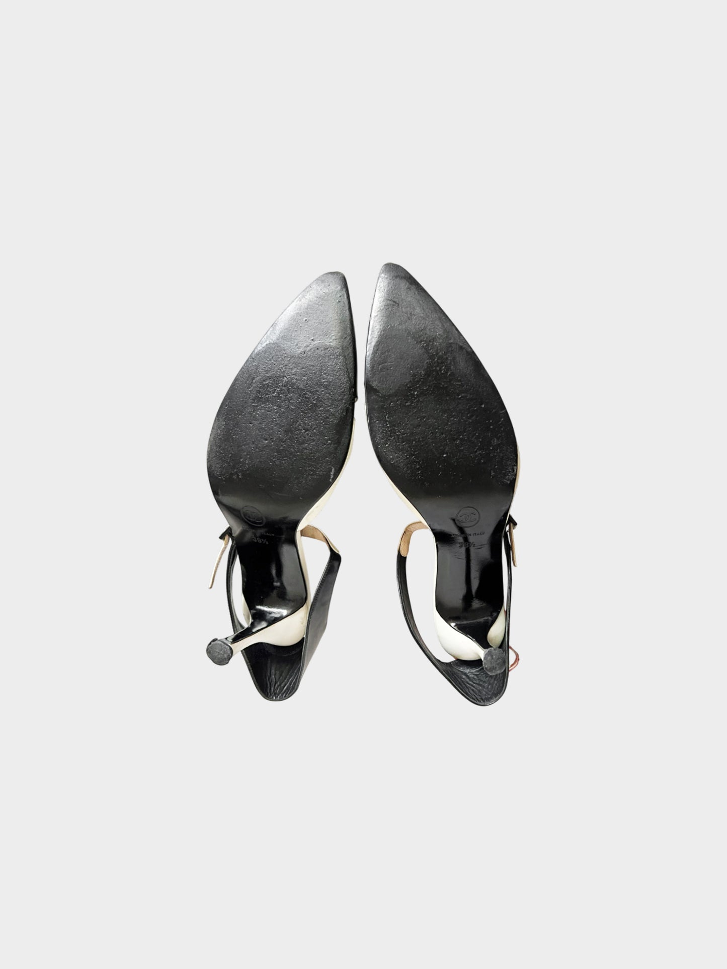 Chanel 2000s Two-toned Black and White Patent Leather Cut-out Heels