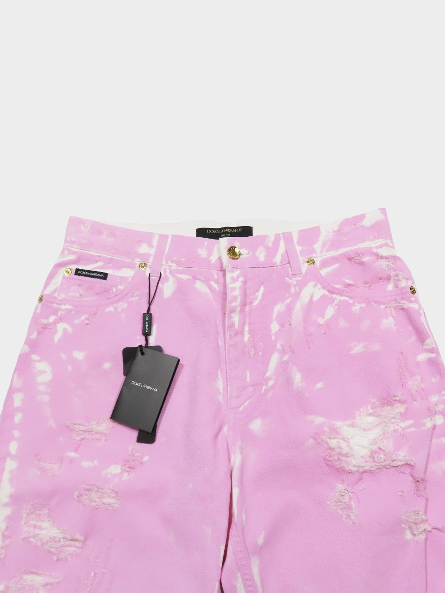 Dolce and Gabbana 2010s Pink Dyed Denim Distressed Pants