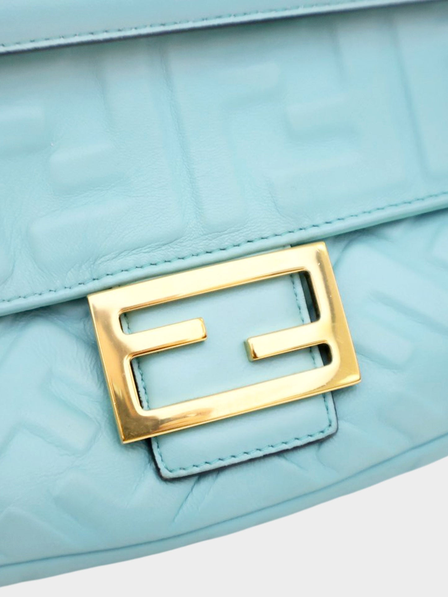 Fendi 2023 Blue FF Embossed Leather Baguette